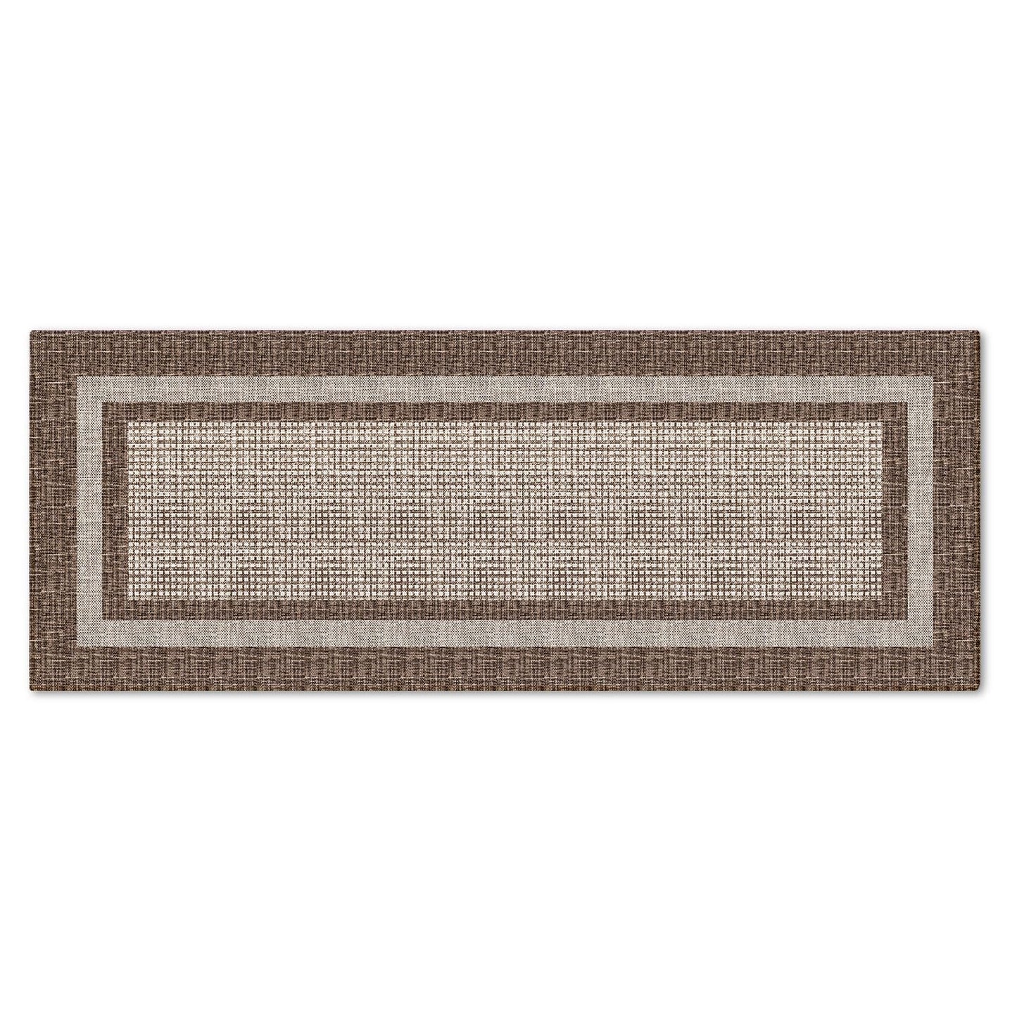 Artoid Mode Brown Rectangle Plaid Washable Doormat, Seasonal Decor Non Slip Low-Profile Absorbent Natural Rubber Back Door Mat 17x47 Inch