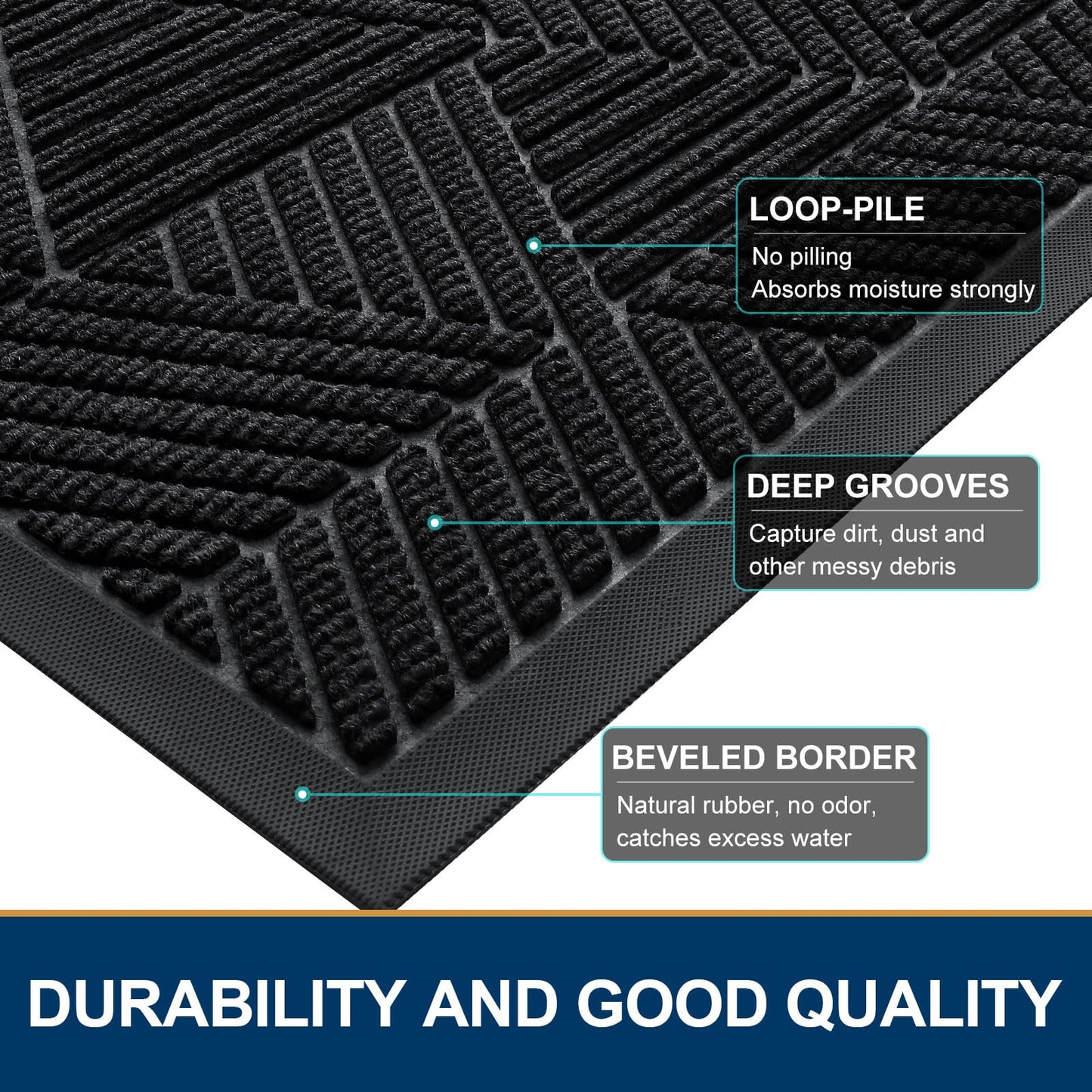 Smiry Half Circle Front Door Mat Outside Entrance, Heavy Duty Sturdy Natural Rubber Doormat, Trap Dirt and Moisture, Low Profile Mats for Indoor Outdoor Entry, Irregular Triangle (29.5x17, Black)