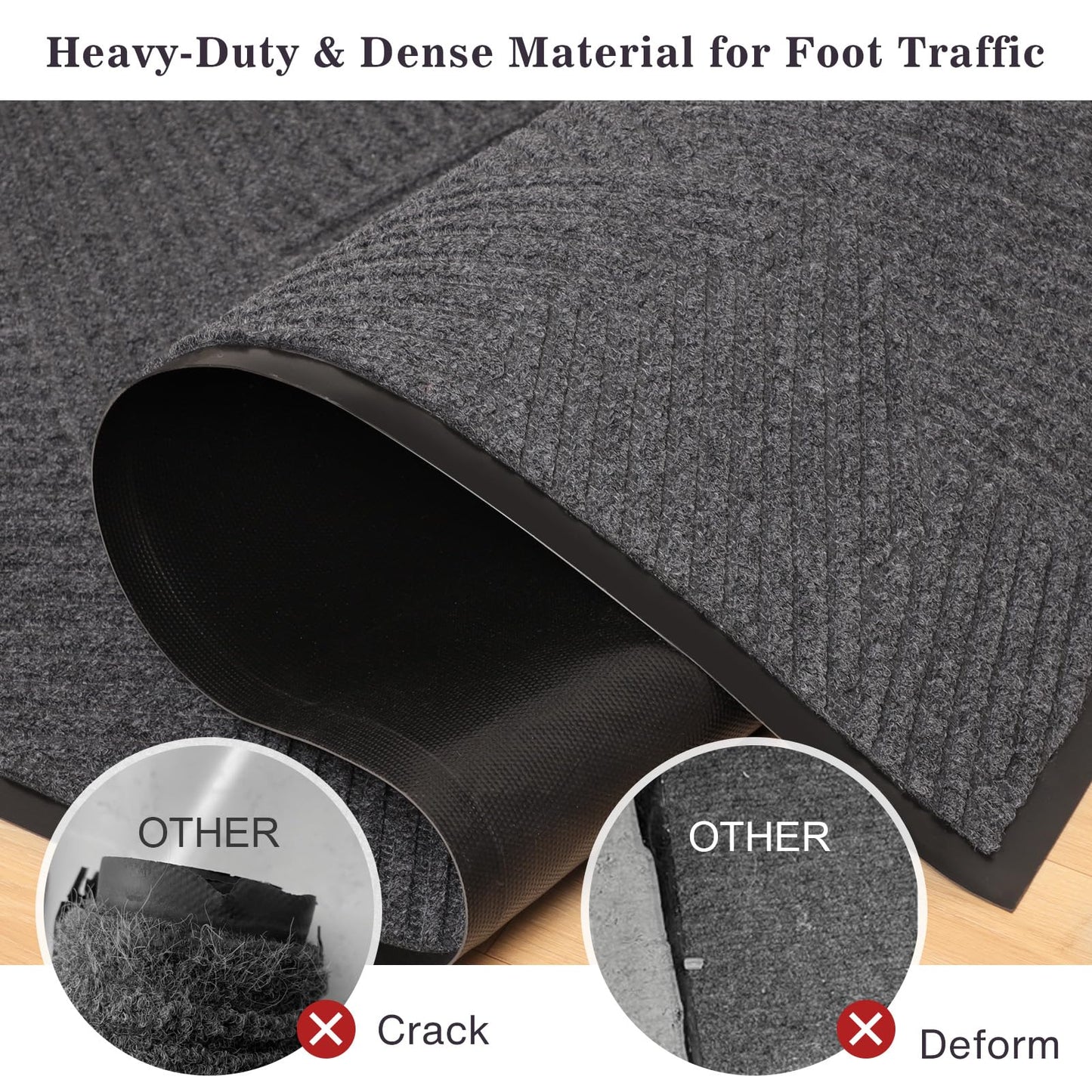 BelleCosy 3′ x 10′ Heavy Duty Front Door Mat Indoor Outdoor, Low Profile Non Slip Entryway Runner for High Traffic, Grid-Pattern Waterproof All-Weather Commercial Floor Mat for Mudroom, Kitchen