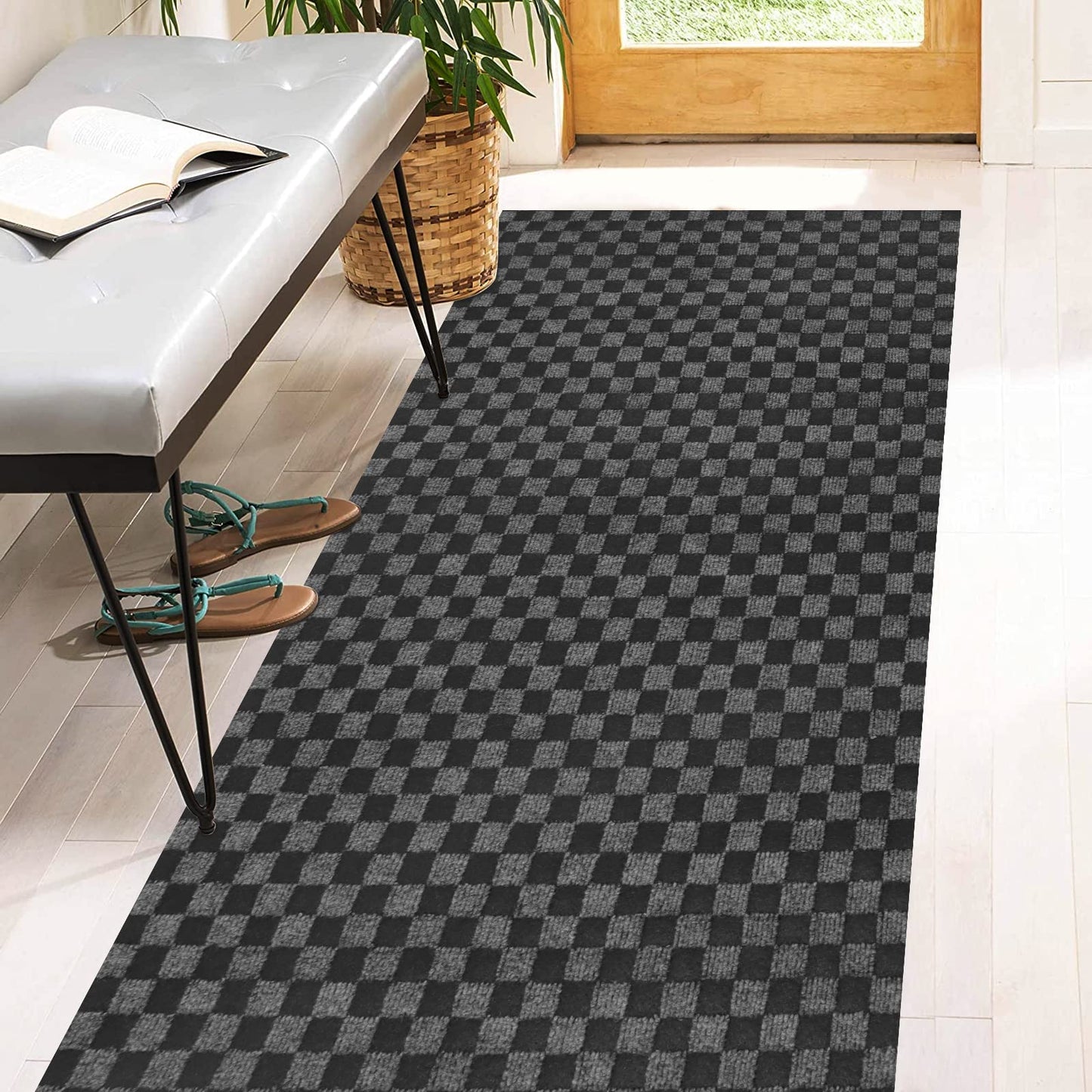 2' x 6' Runner Rugs with Rubber Backing, Indoor Outdoor Utility Carpet Runner Rugs, Checkered Gray, Can Be Used as Aisle for The RV and Boat, Laundry Room and Balcony