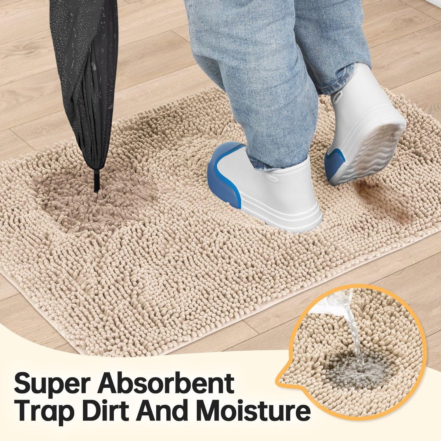 HOMEK Absorbent Dog Door Mat for Muddy Paws, 60" x 36" Chenille Indoor Mats for Entryway, Trap Dirt Front Door Mat Indoor Entrance Washable Non Slip Soft Beige