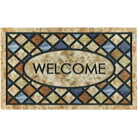 CHICHIC Blue Welcome Door Mat 17x 30 Inch Front Doormat Outdoors for Home Entrance Outdoors Mat for Outside Entry Way Doormat Entry Rugs, Heavy Duty Non Slip Rubber Back Low Profile