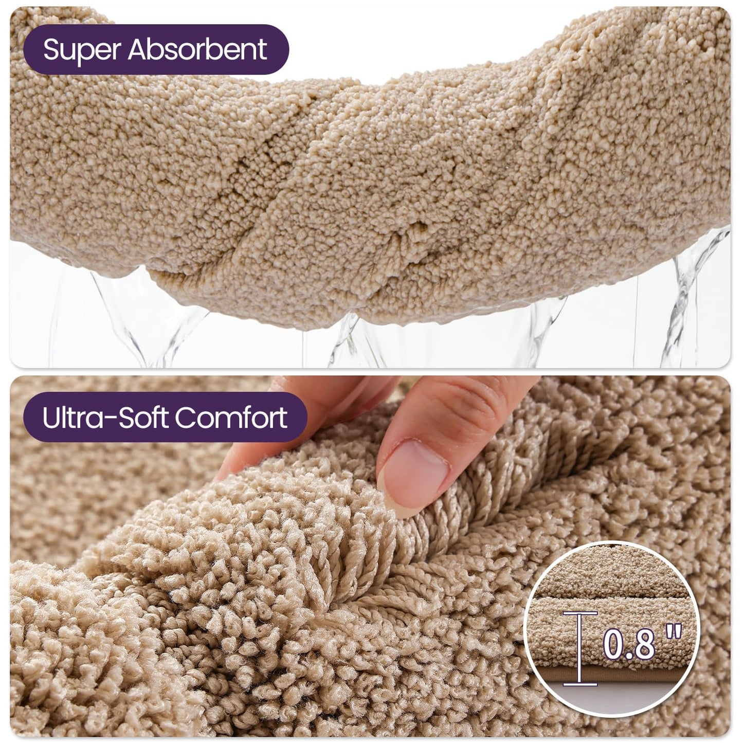 DEXI Bathroom Rug 32x20, Non Slip Washable Bath Mat for Shower Floor, Absorbent Soft Bathmat with Rubber Backing, Quick Dry Microfiber Carpet, Beige