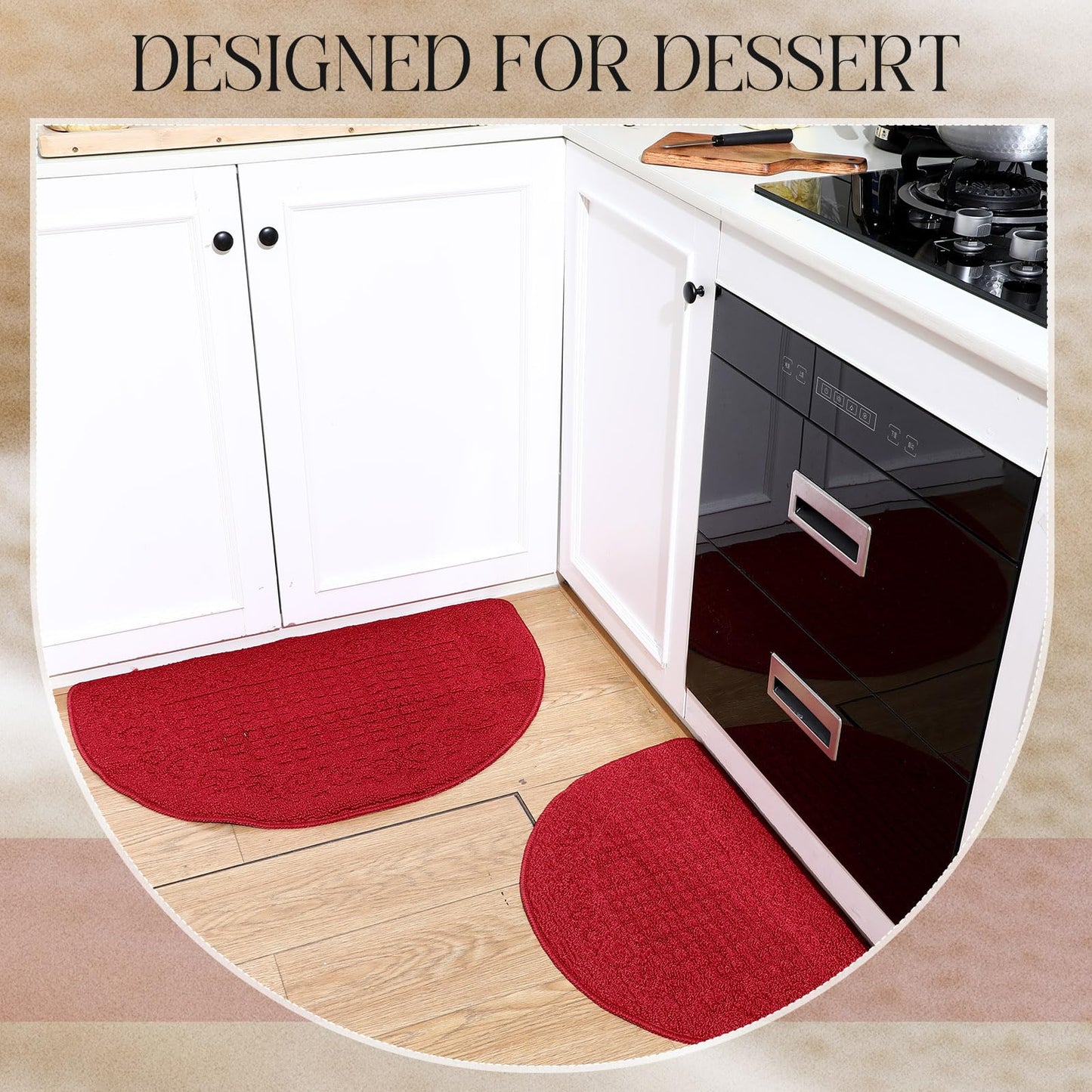 Drydiet 2 Pcs Kitchen Rugs 15 x 22 Inches 18 x 30 Inches Kitchen Mats Non Skid Washable Doormat Indoor Entrance Absorbent Standing Half Circle Carpet for Home Floor Patio Garage Door(Red)