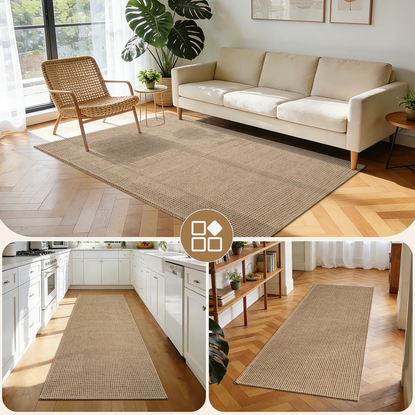 QiCaiJia Runner Rug for Hallway 2x6, Machine Washable Rug Runner Non Slip, Boho Woven Kitchen Runner, Low-Pile Indoor Entryway Rug for High Traffic Areas, Living Room, Laundry Room (2'x6', Brown)