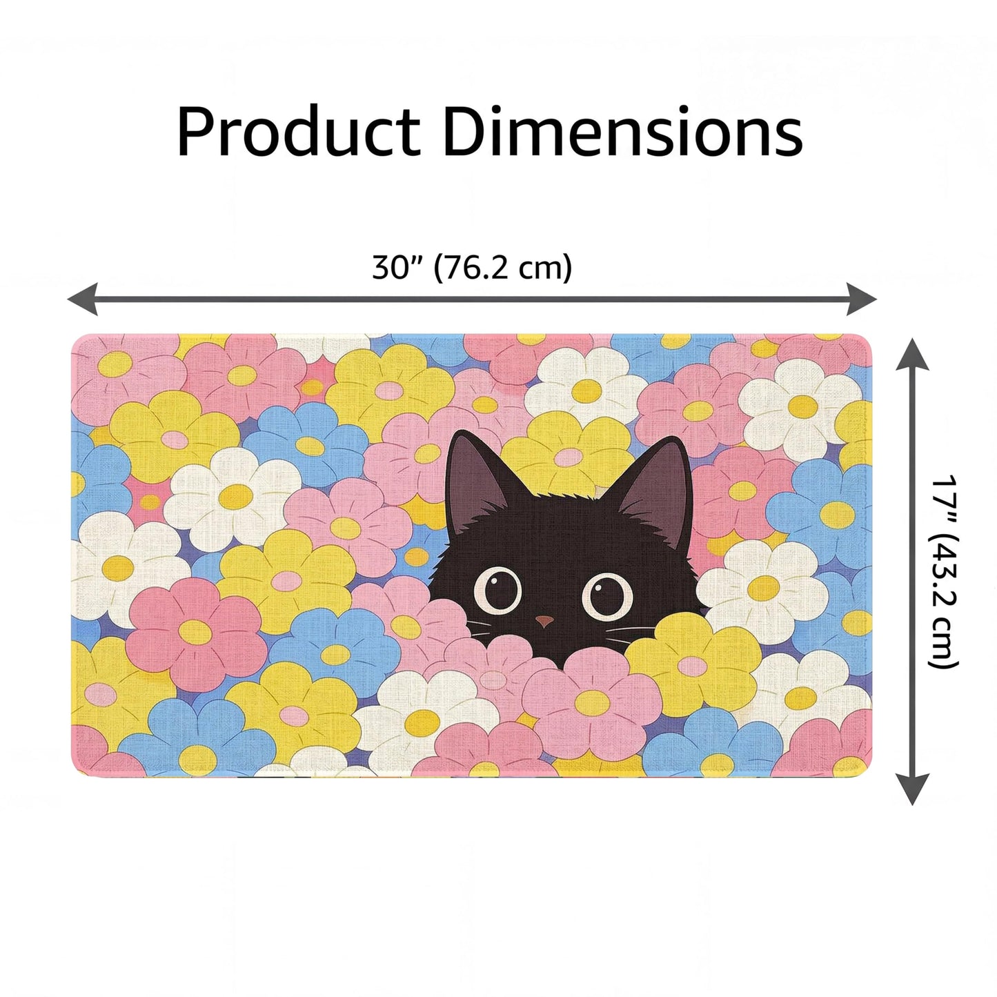 Spring Summer Doormat Black Cat Flowers Welcome Front Door Mat 30"X17"Cat Rug Non Slip Durable Indoor Outdoor for Entryway Hallway Bedroom Housewarming Gift