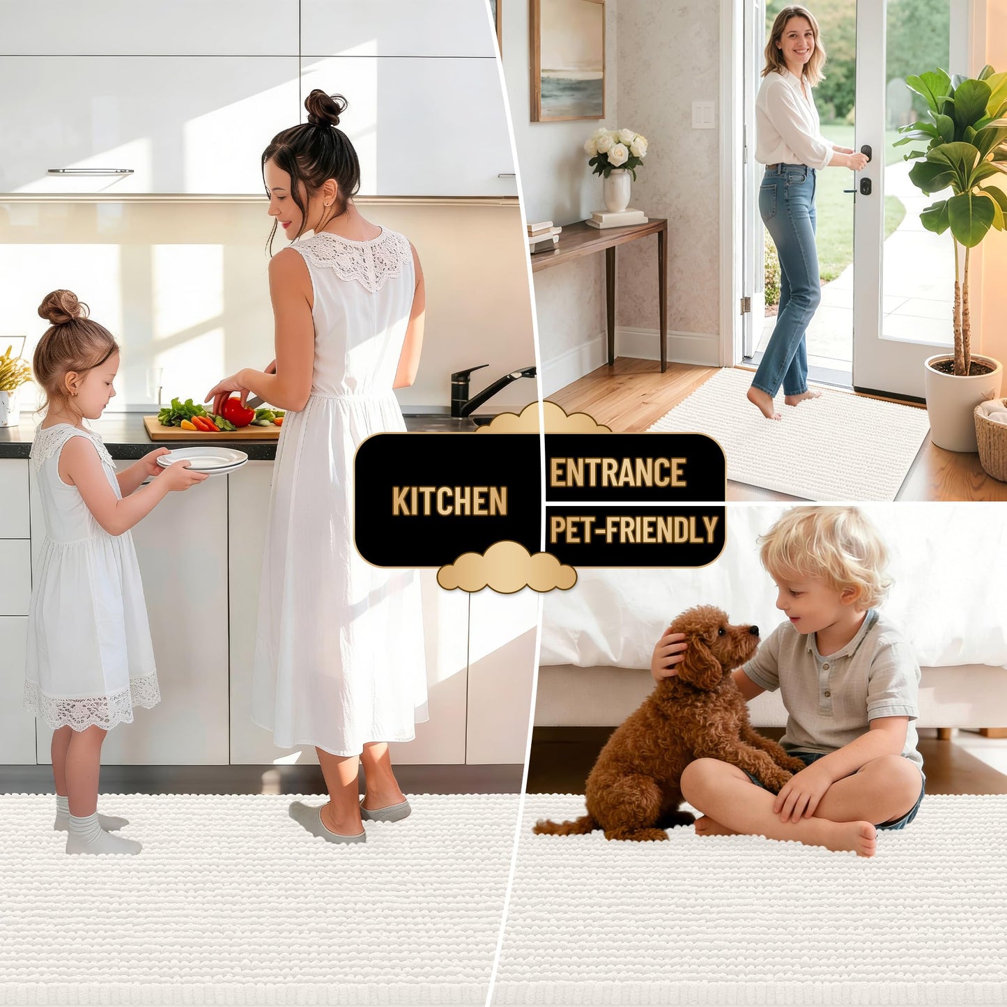 OLANLY Thick Bathroom Runner Rugs 59x24, Extra Soft Absorbent Chenille Bath Rugs, Rubber Backing, Machine Wash Dry, Long Bath Mats for Bathroom Floor, Tub and Shower, Home Decor Accessories, Ivory
