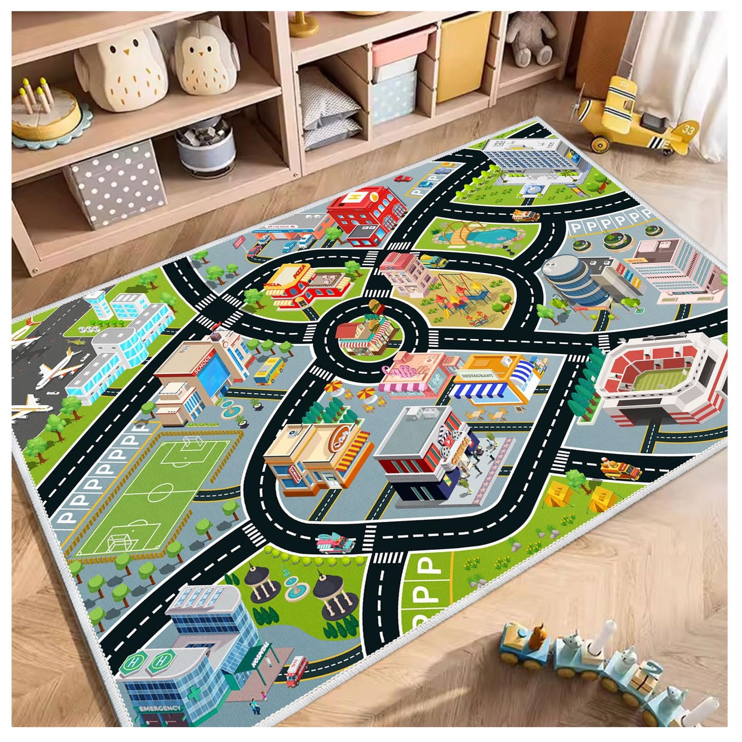 Kids Car Rug, Carpet Playmat for Toy Cars and Train, Road Traffic Play Mat for Kids, Play Area Rug with Non-Slip Backing, Ideal Gift for Children's Room playroom(4×6ft/47×71in)