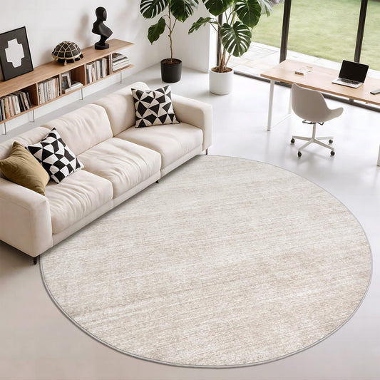 Valenrug Washable Round Area Rugs 6x6 - Stain Resistant 6ft Round Rugs for Living Room, Non Slip Backing Printed Rugs for Bedroom, Folable Machine Washable Area Rug (6ft, Beige)