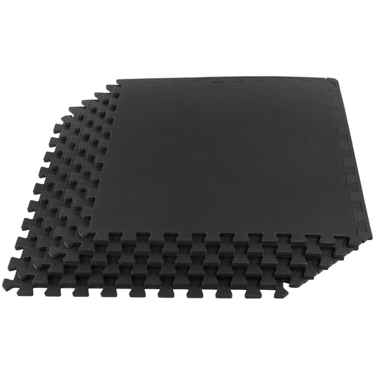 EVA Foam Mat Tiles 6-Pack - 24 SQ FT of Interlocking Padding for Garage, Playroom, or Gym Flooring - Exercise Mat or Baby Playmat by Stalwart (Black)