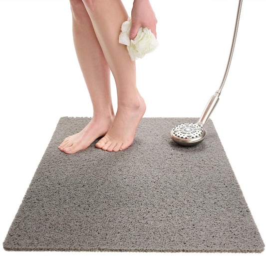 Enkosi Loofah Non-Slip Shower Mat - Shower Floors, Bathtub, Bathrooms, Wet Areas - Cushioned Bath Mat with Drain Holes - Quick Dry PVC, Secure Safety Pad Without Suction Cups (32x24 Grey)
