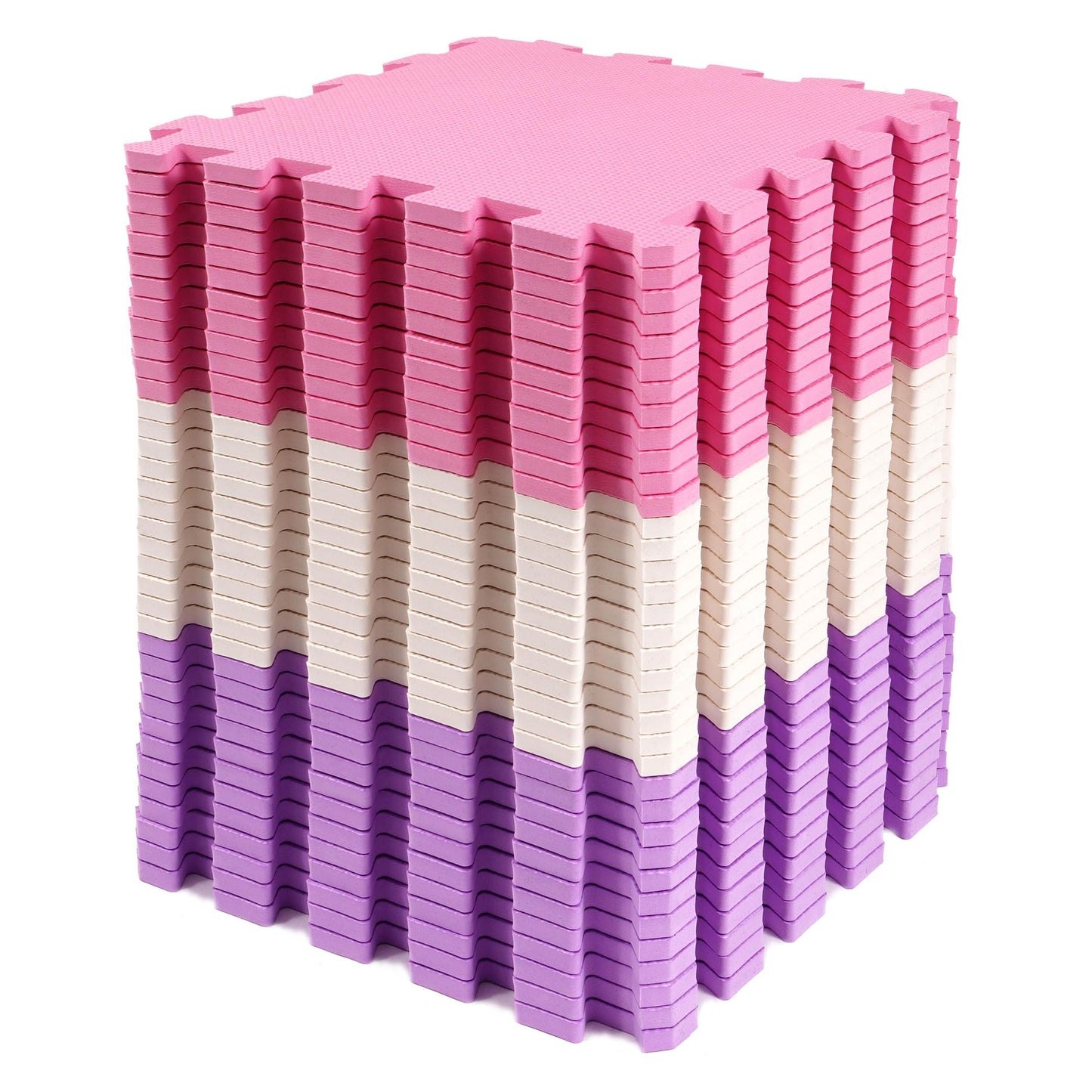 BalanceFrom 36-Pack 12x12 Inches EVA Interlocking Foam Play Tile Mat, Pink/Purple/Beige – 0.4-Inch Thick Non-Slip Puzzle Flooring for 36 Square Feet in Playroom, Nursery, or Playpen at Home