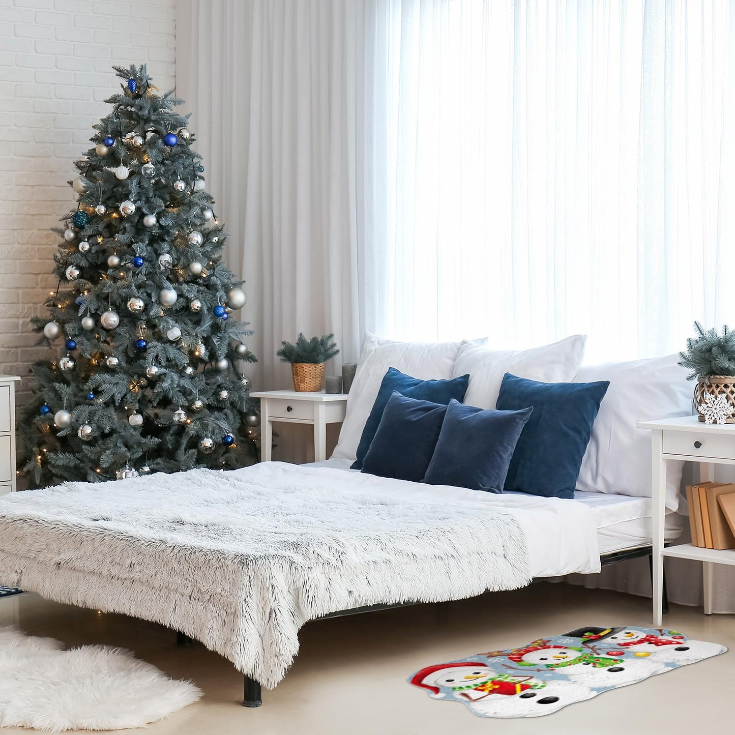 Yuefunny Winter Snowman Rug Snowman Indoor Decor White Non Slip Soft Floor Mat Winter Decorative Rug for Xmas Bathroom Kitchen Bedroom Home Decoration Gift 35 x 22 Inch