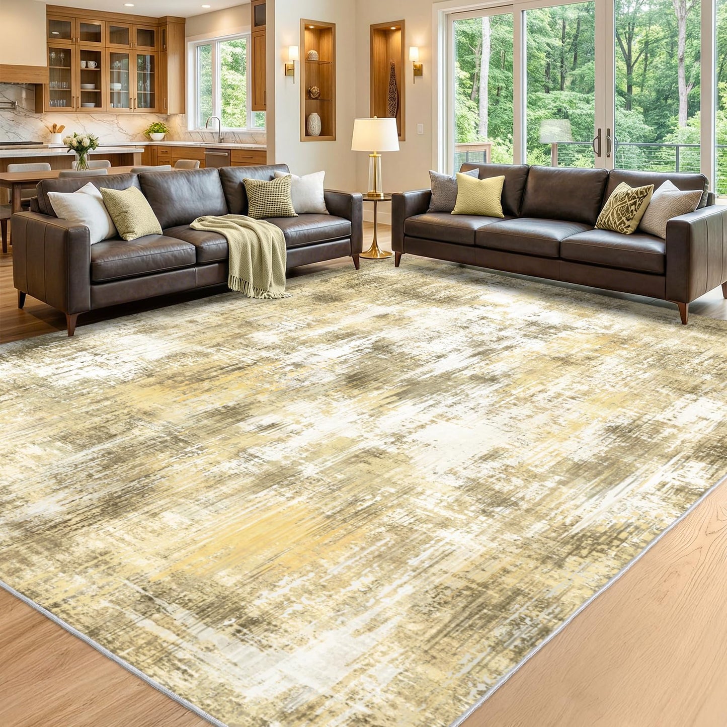 8x10Ft Living Room Rugs Non-Slip Modern Abstract Rug Washable Rugs Carpet for Bedroom Pile Rug for Living Room，Bedroom, Dining Room, Kids Playroom, Home Office Yellow