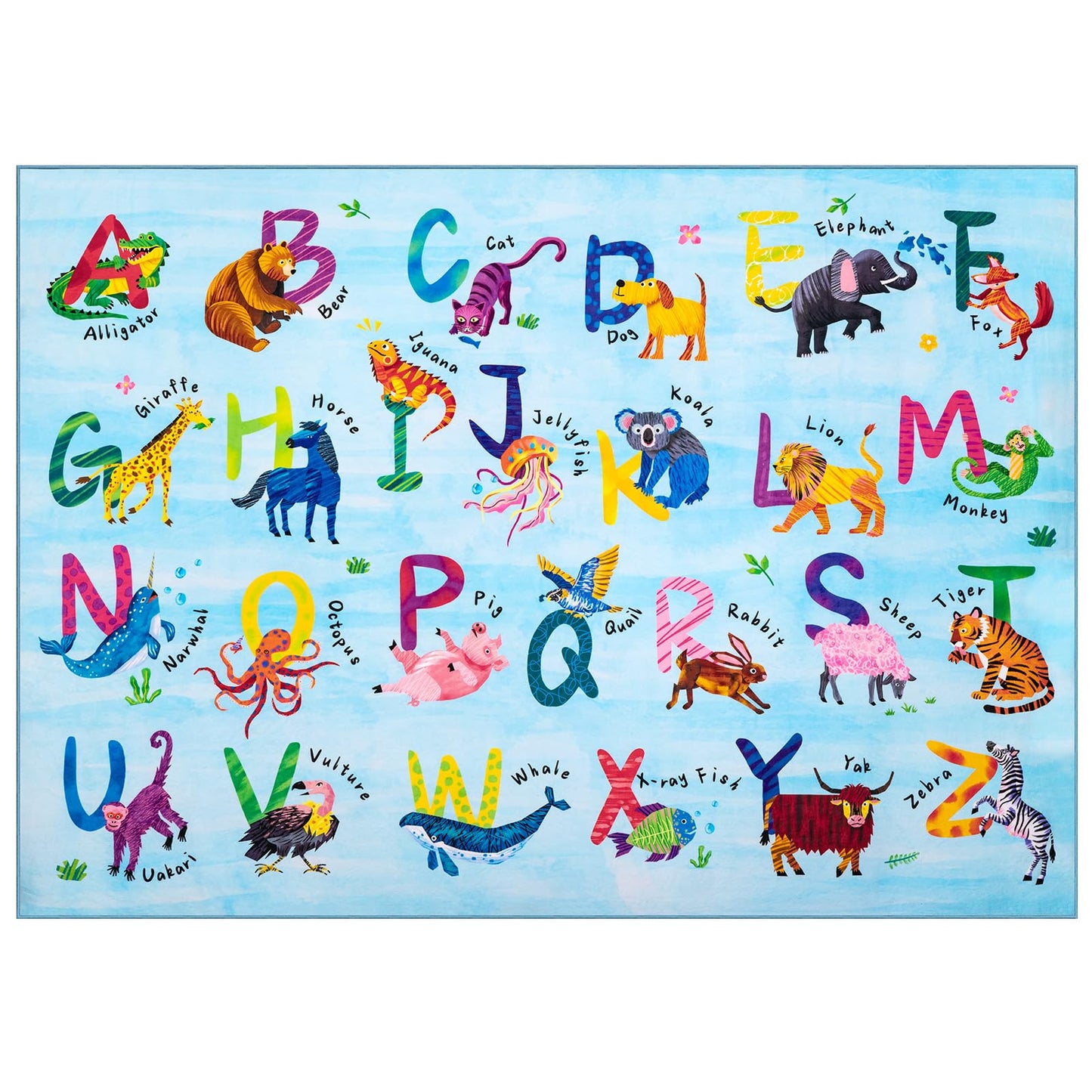 Rogara 6x9 ABC Classroom Rug for Kids Playroom, Alphabet Rug with 26 Animals, Non-Slip Washable Kids Carpet, Educational Preschool Play Mat for Daycare, Nursery, Toddler Bedroom