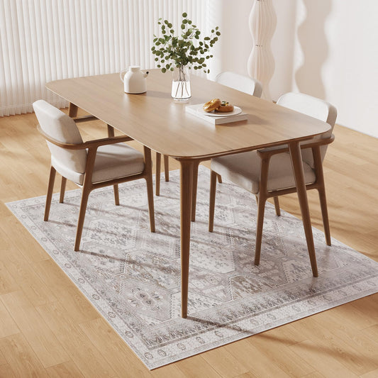 ZPAI Floor Mat for Home 5×7ft, Easy Clean Plastic Rug-Like Pattern Area Mat for Living Room, Waterproof Vinyl Area Rug for Under Kitchen Table, No Slip Soft Vintage Rug for High Traffic Area (White)