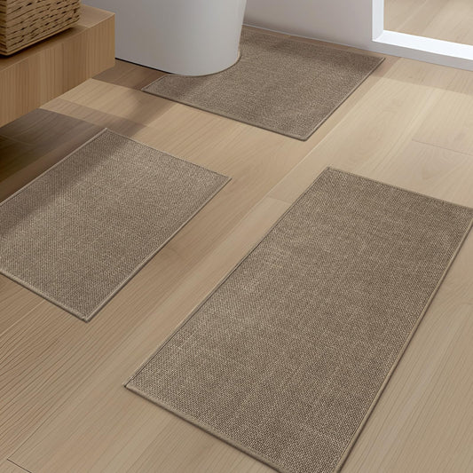 YIHOUSE Brown Bath Rug Set, 3 Piece Dark Beige Absorbent Non Slip Washable, Quick Dry Thin Bath Mat for Toilet and Floor