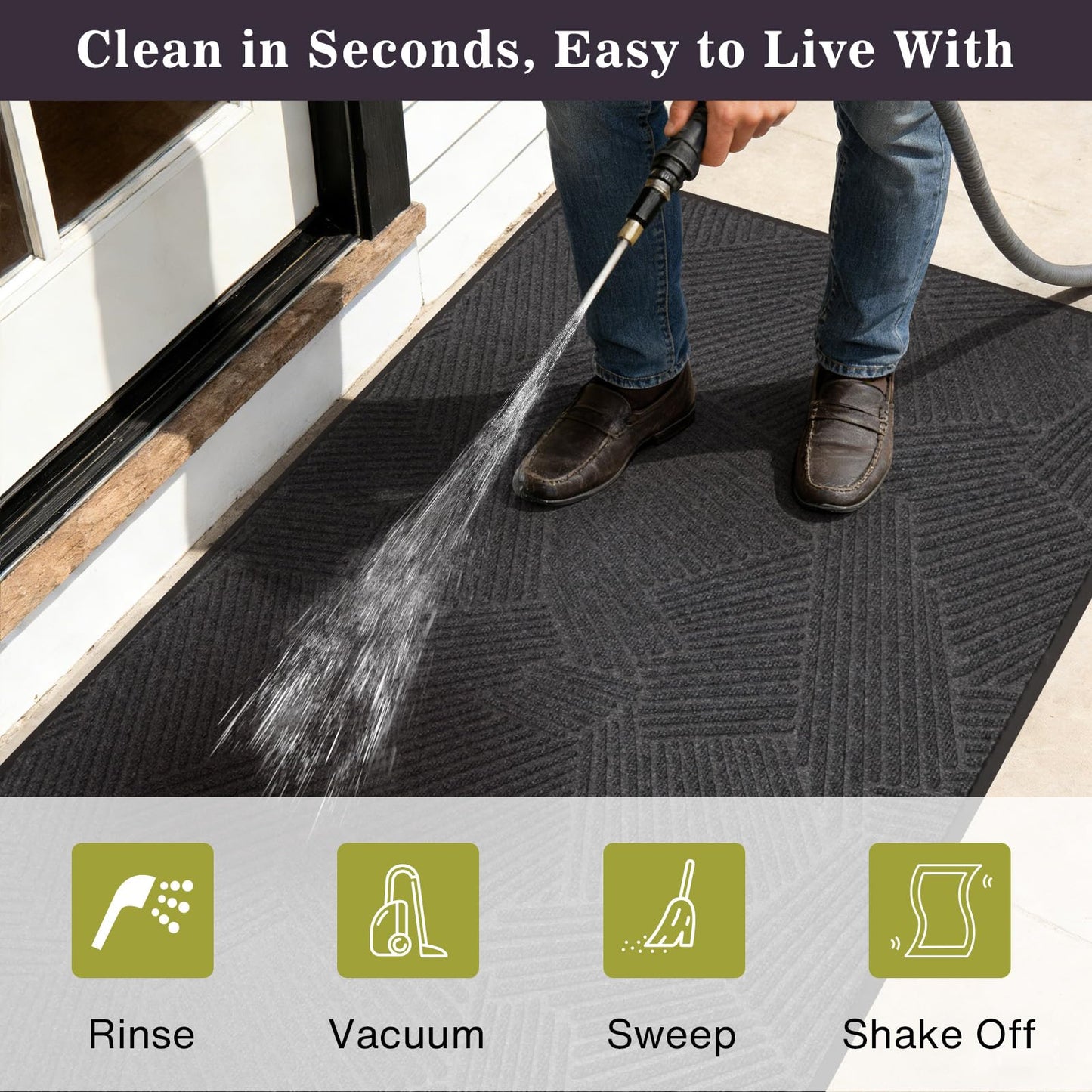 BelleCosy 3′ x 10′ Heavy Duty Front Door Mat Indoor Outdoor, Low Profile Non Slip Entryway Runner for High Traffic, Grid-Pattern Waterproof All-Weather Commercial Floor Mat for Mudroom, Kitchen