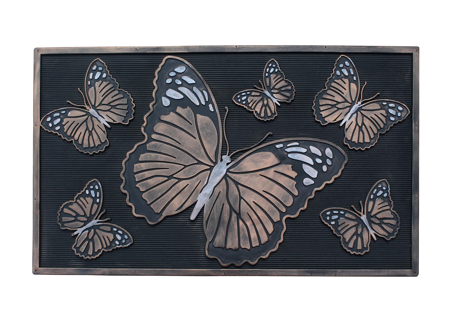 A1HC Rubber Welcome Doormat for Outdoor Entrance, Non-Slip Backing Front Door Mat for High Traffic Area Use, Fun Designed Entrymat, 18"x30" Butterflies Copper