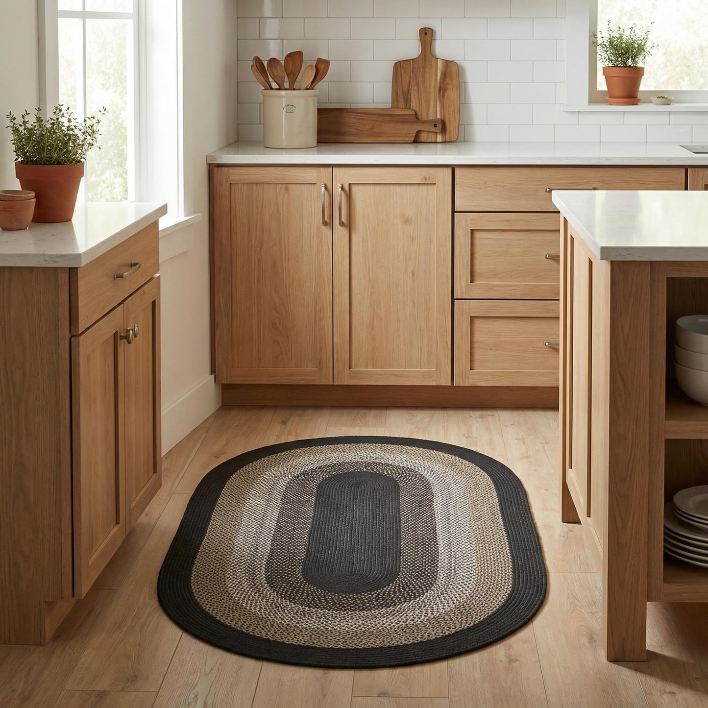 Super Area Rugs Rustic Taupe & Dark Gray Oval Braided Rug for Entryway/Foyer, Woven Outdoor Rug for Patio/Porch 3' x 5' Oval