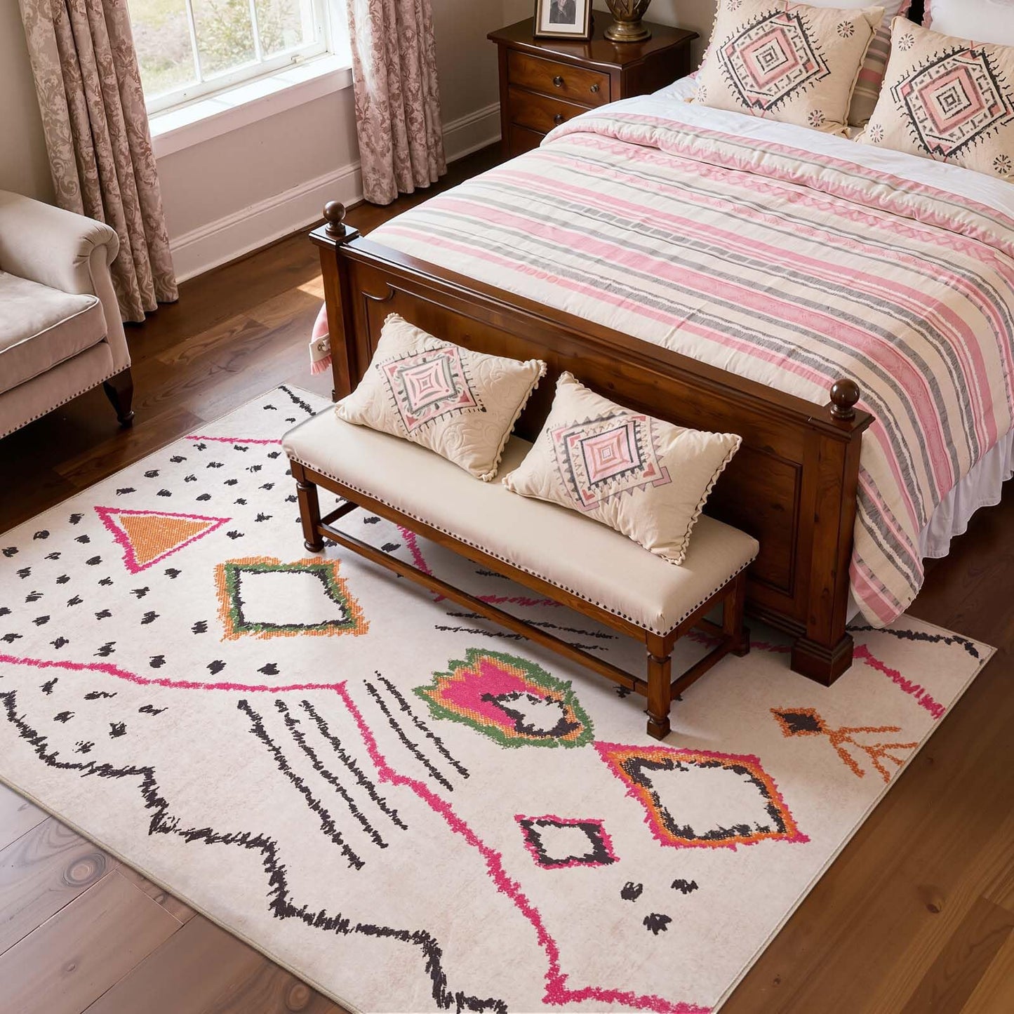 jinchan 5x7 Area Rug Beige Washable Modern Boho Rug Geometric Hot Nerd Floor Rug Soft Low Pile Floor Cover Non Slip Accent Mat Lightweight Cozy Carpet for Living Room Bedroom Dining Room Study Dorm