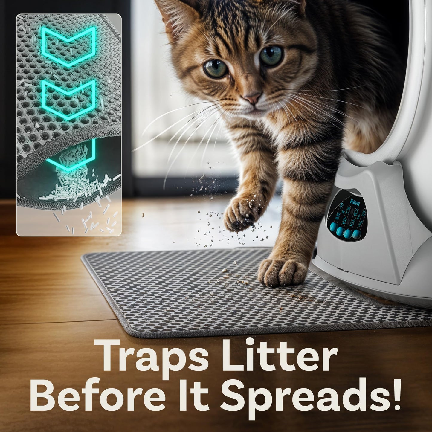 Cat Litter Mat – 19.7" x 15.8" Small Honeycomb Dual-Layer Litter Trapping Mat - Waterproof, Urine Resistant, Non-Slip, Quick Clean Floor Guard for Indoor Kitty Boxes
