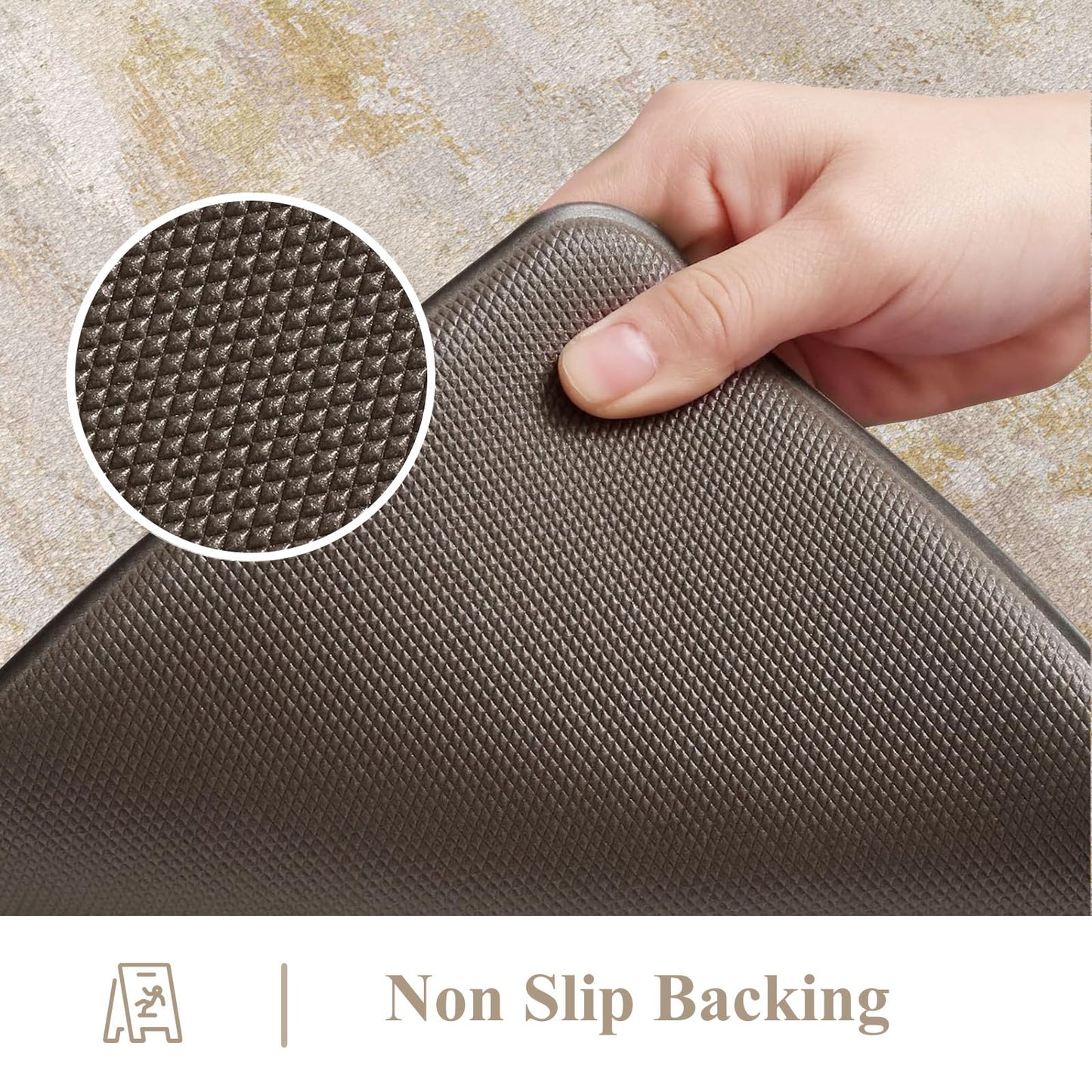 Collive Kitchen Mats Cushioned Anti Fatigue, Abstract Kitchens Floor Mat Non Slip Desk Rugs Waterproof, Beige Memory Foam Comfort Standing Rug for Sink, Home Decor, 17"x59"+17"x29"