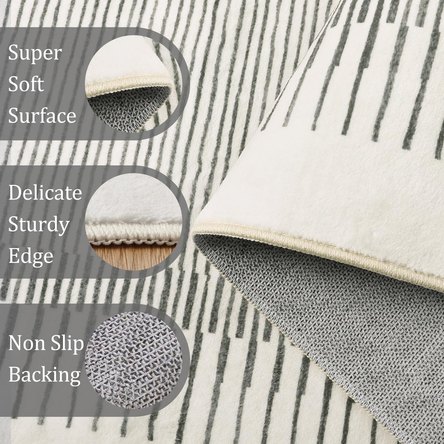 Morebes Modern White 2.5x8 Hallway Runner Rug, Berber Striped Kitchen Rugs Non Slip Washable Runner Rug, Soft Low Pile Indoor Floor Carpet for Bathroom Bedroom Laundry