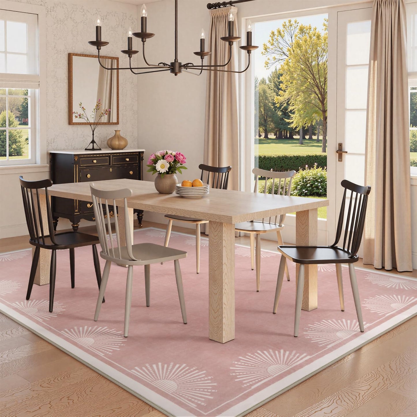 Hedlive Modern 5x7 Pink Area Rugs for Bedroom Girls, Ultra Thin Washable Nursery Rug for Kids Room, Soft Sun Print Toddler Room Rug,Boho Non Shedding Baby Carpets for Classroom Dorm Girls Decor