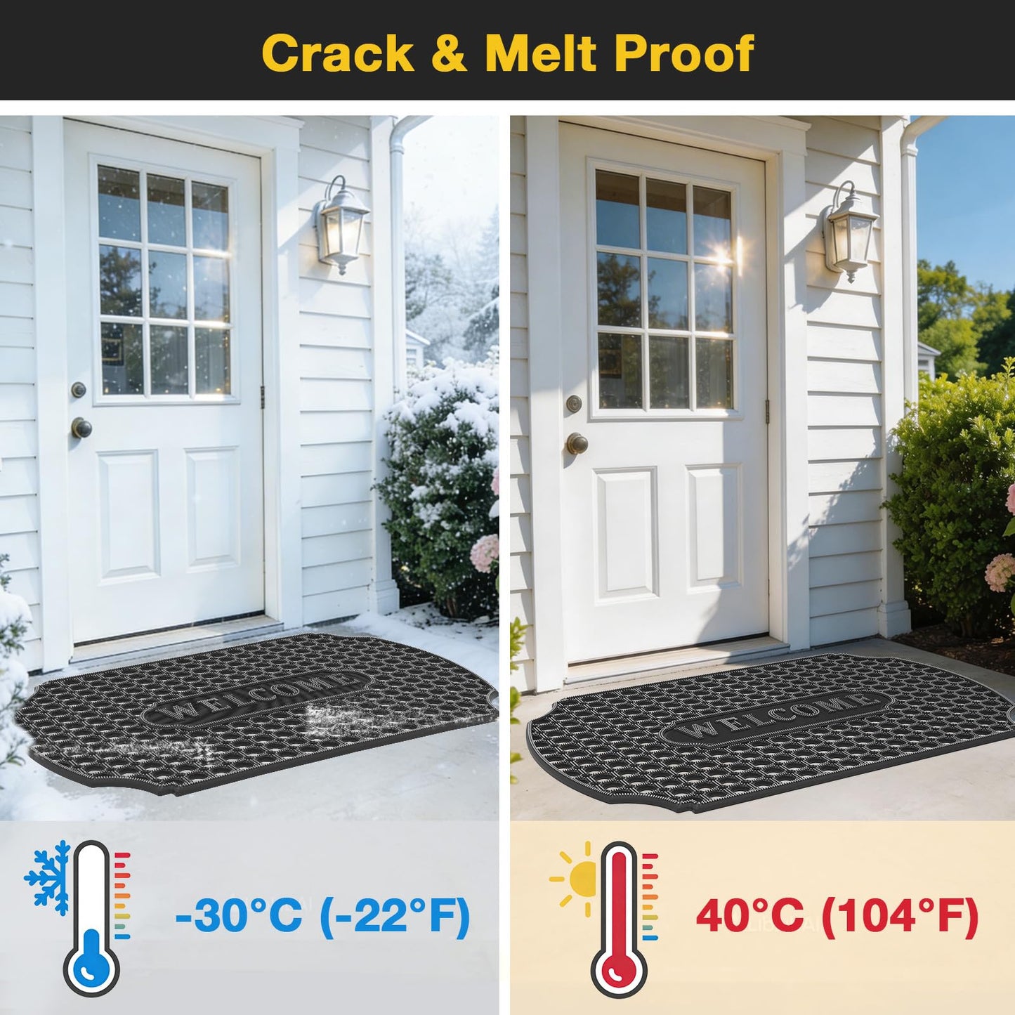 GTRY 23”x 35” Heavy Duty Rubber Door Mat, Outdoor Non Slip Waterproof Floor Mats for Front Door,Patio,Garage,Driveway,Kitchen and Entrance, Mud Trapping Utility Floor Mat, Rubber Mats with Drainage