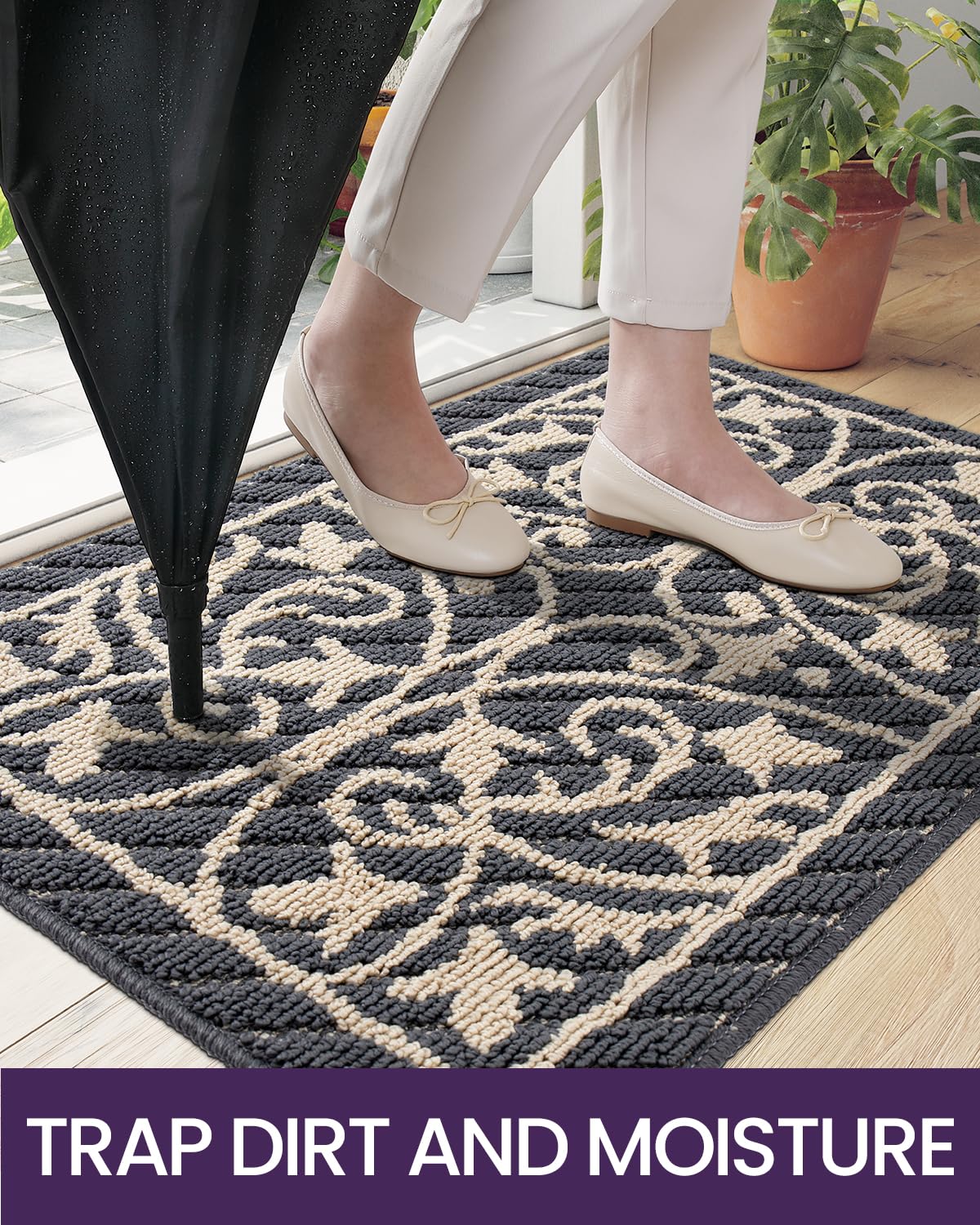 DEXI Front Door Mat Indoor Entryway, Inside Welcome Entrance Doormat Low Profile Thin, Non Slip Washable Entry Mats for House Floor Dirt Trapper, 24x36, Dark Gray