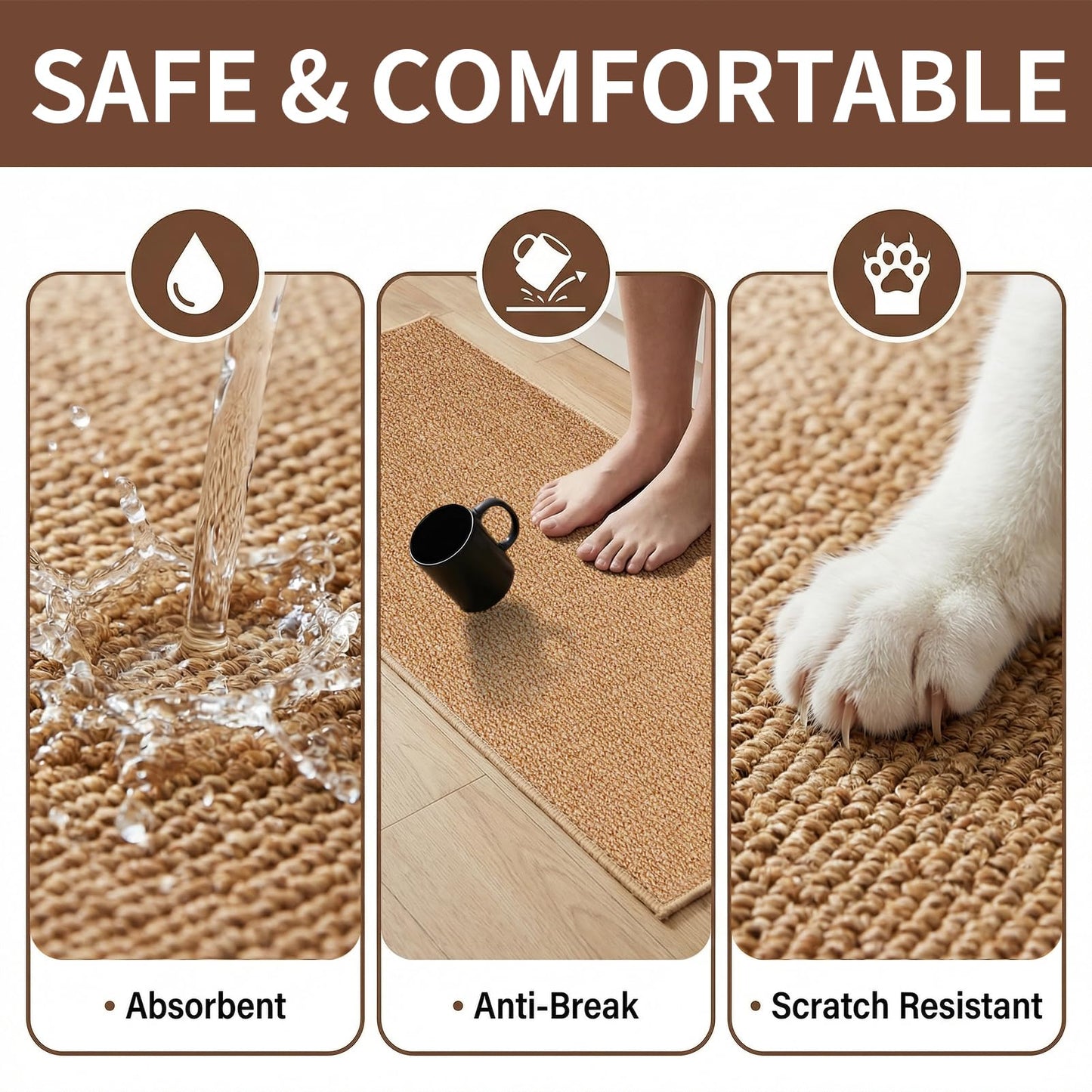 Lenvise Kitchen Rugs 17"x30", Non-Slip Kitchen Mats for Floor, Machine Washable Absorbent Kitchen Runner, Stain Resistant Rug with Rubber Backing for Kitchen, Hallway, Laundry & Sink, Camel
