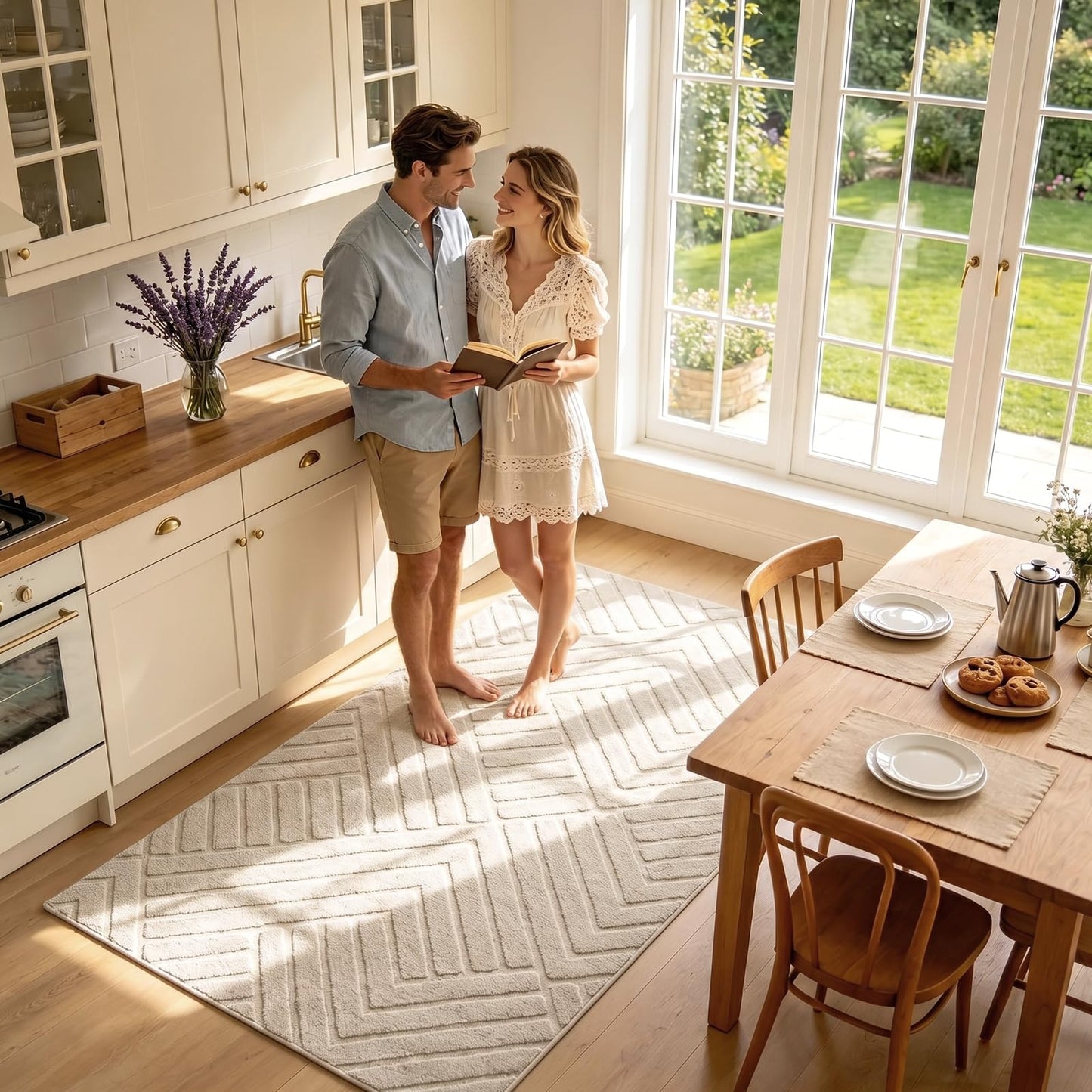 Bsmathom 3x5 Washable Area Rug, Boho Neutral Modern Soft Carpet Mat, Beige