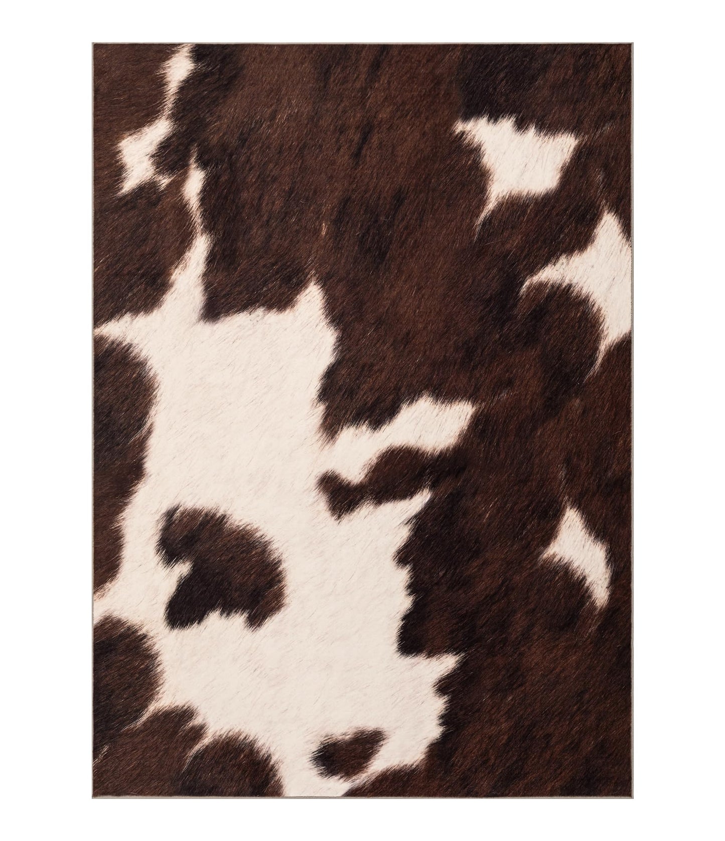 YIHOUSE Cowhide 5x7 Area Rug, Brown Cow Rugs for Living Room, Soft Low-Pile Washable Rug, Western Rustic Faux Animal Print Rugs for Bedroom, Dining Room