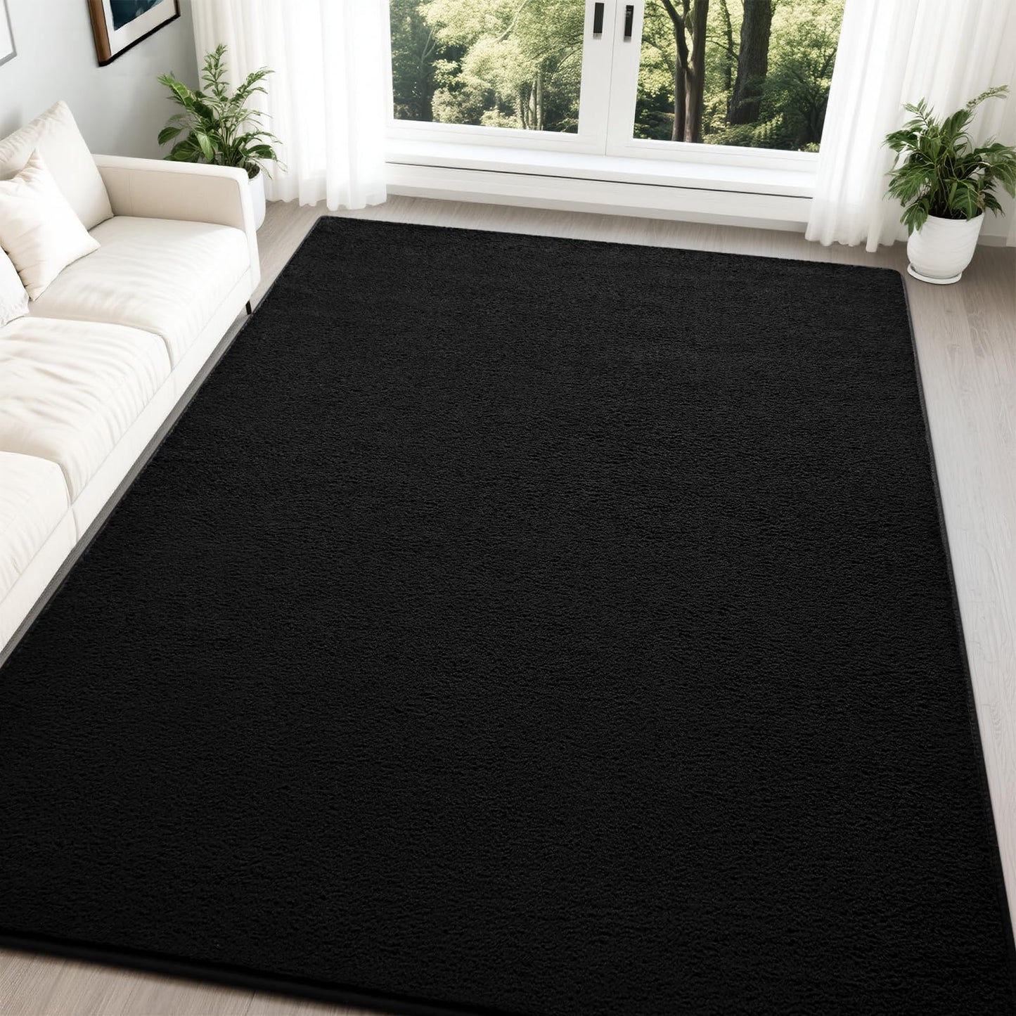 Nuttumico Large Modern Area Rugs for Bedroom Living Room, 4x6 Feet Black Rug, Thickened Memory-Foam Indoor Carpets, Minimalist Rug for Boys Girls, Soft, Non-Slip and Machine-Washable