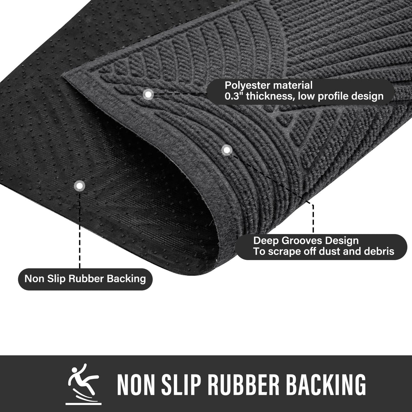HIYARD Sturdy Front Door Mat, Absorbent Muddy Dirt Resist Welcome Door Mats Outdoor Indoor, Fade Resistant, Non-Slip Backing Entry Mat Low Profile Doormat for Entryway, 36×24, Grey