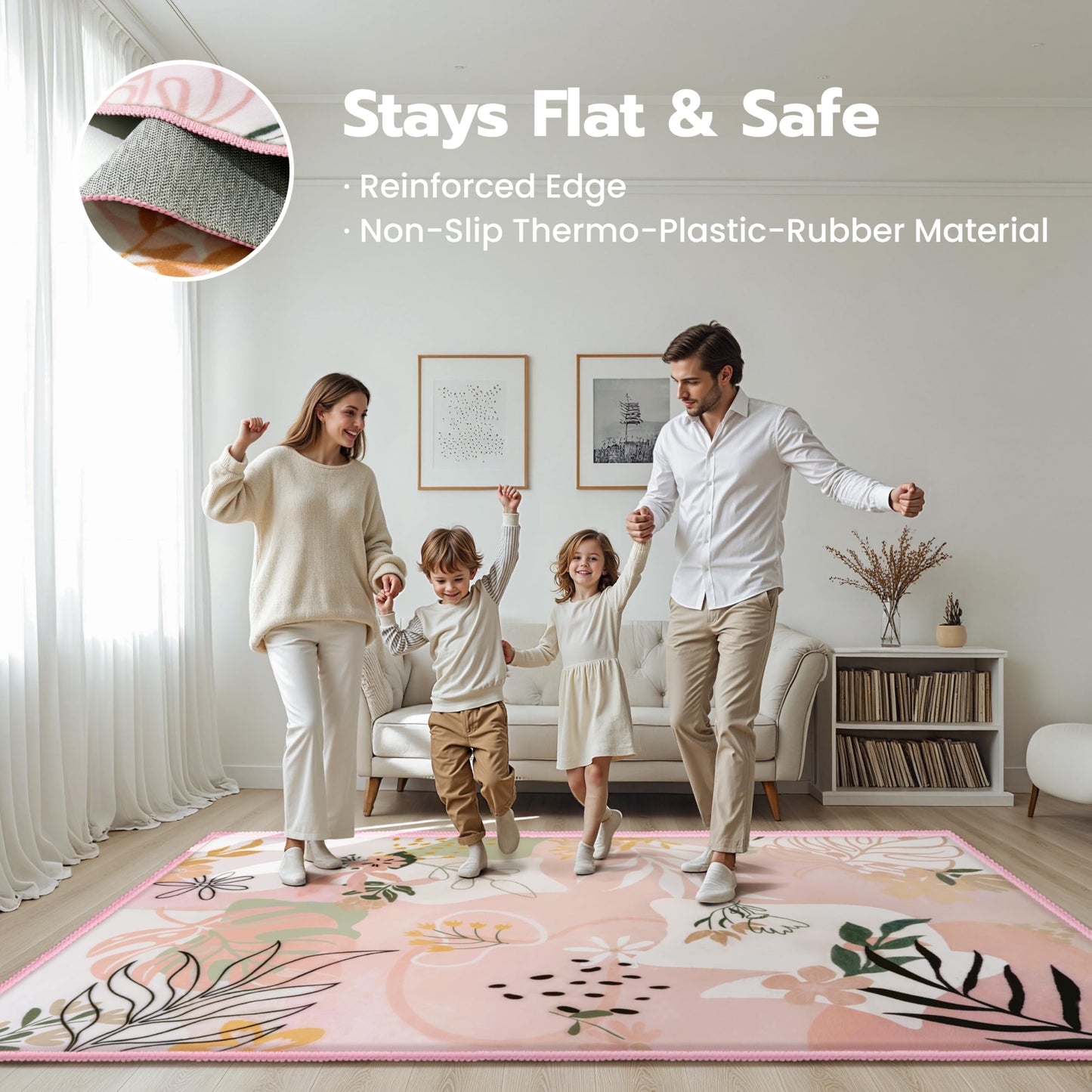 Joiedomi 5x7 Area Rugs for Living Room Non-Slip Washable Rug with Rubber Backing Large Soft Art Floral Carpet for Bedroom Kids Nursery Dining Room (Pink)