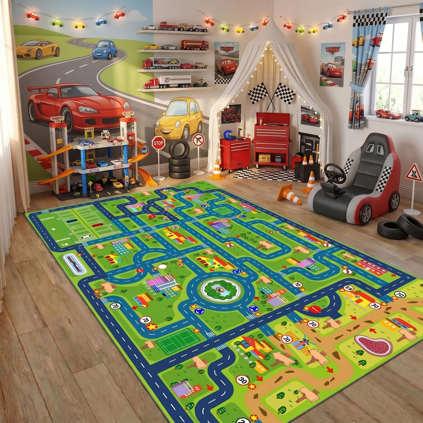 yongjoy Car Rug Road Map Area Rug, 110" x 78.7" Non-Slip Floor Mat
