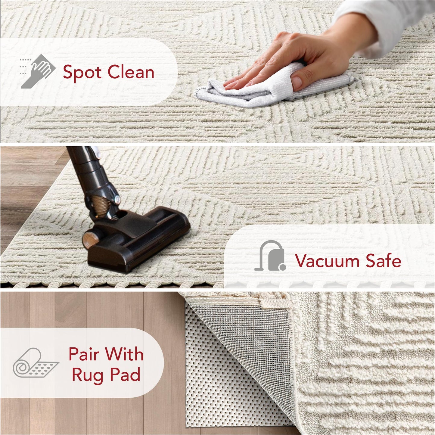 nuLOOM Kerry Textured Geometric Tasseled Area Rug - 4x6 Area Rug Transitional Ivory Rugs for Living Room Bedroom Dining Room Kitchen