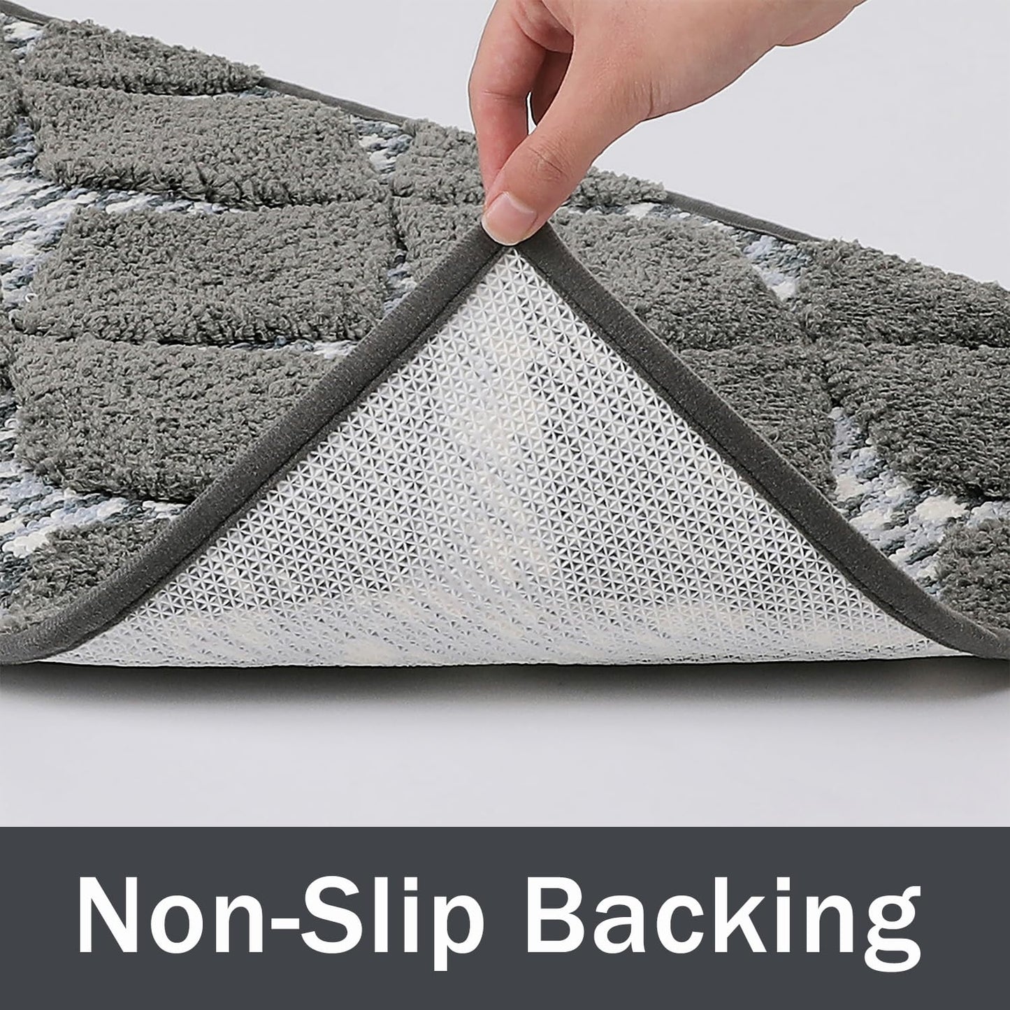VivaNest 3D Luxury Rhombus Charcoal Grey Ombre Geometric Bathroom Mat, 20"x32" Extra Soft and Absorbent Microfiber Bath Rug, Non-Slip TPR Back, Plush Shaggy Bath Carpet for Floor