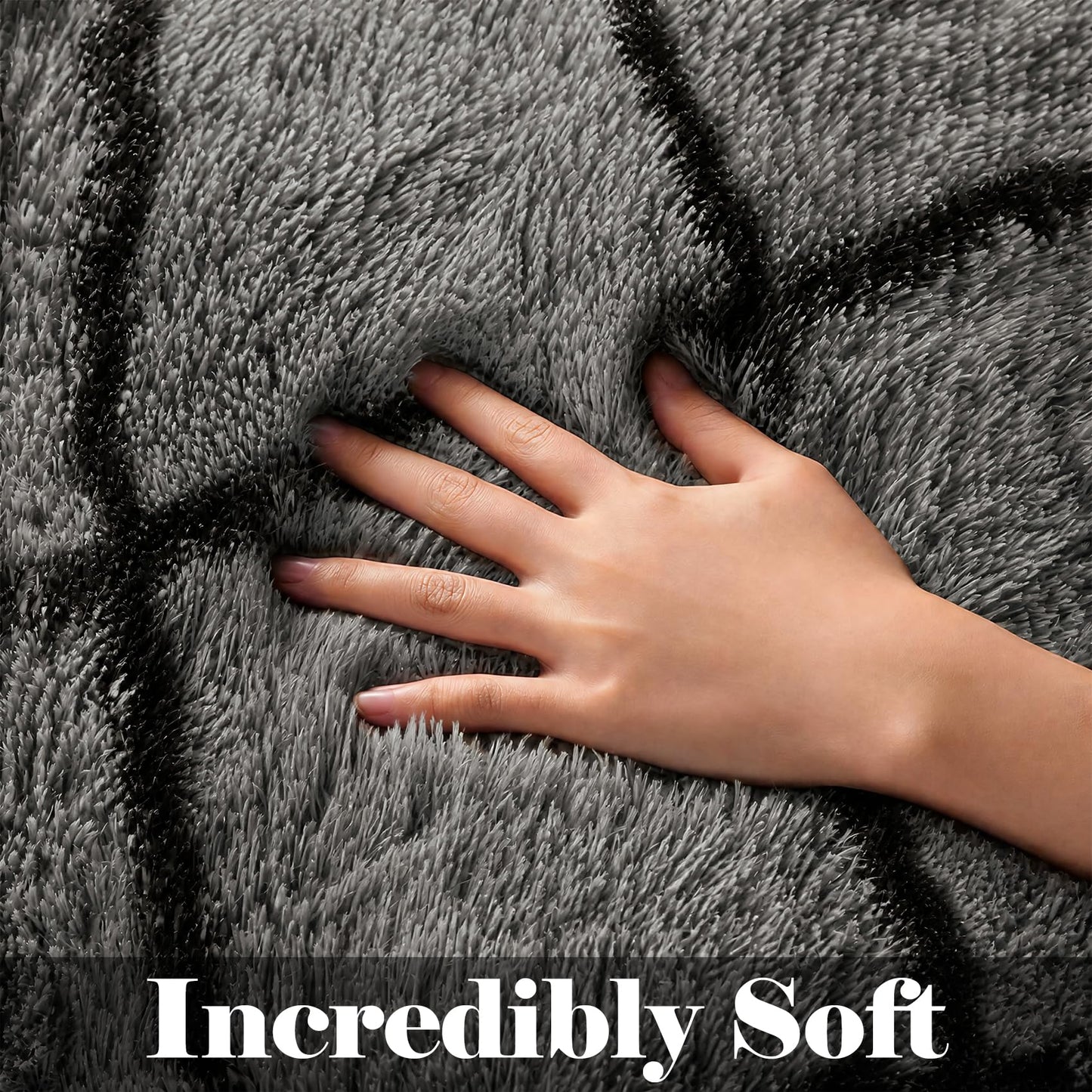 ONASAR 6x9 Area Rugs for Living Room Bedroom, Large Fluffy Grey and Black Throw Rug, Geometric Soft Plush Shaggy Fuzzy Floor Carpet for Nursery Kids Girls Boys Teen Dorm Home Office Decor Aesthetic