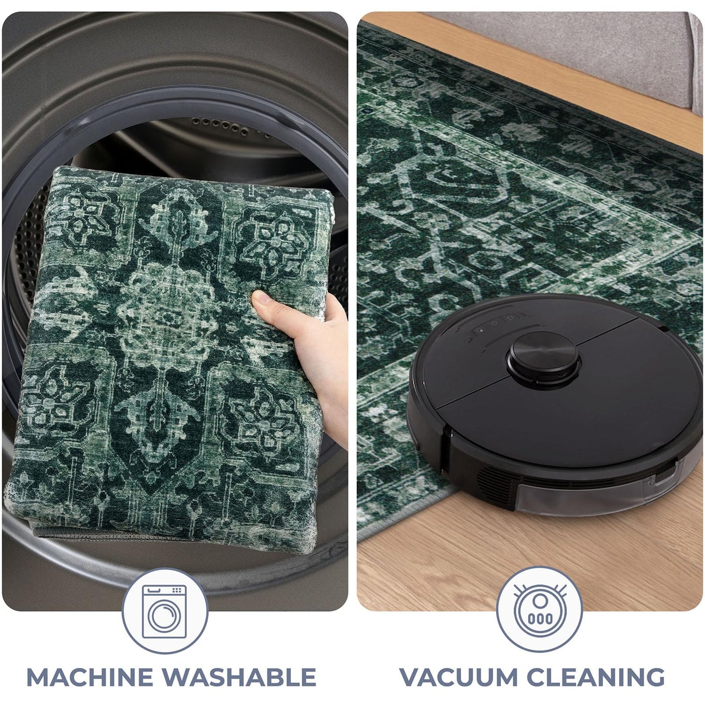 KOZYFLY Boho Area Rug 3x5 Ft Rugs for Entryway Washable Entry Rug Non Slip Door Mat Indoor Entrance Printed Faux Wool Throw Rugs for Entrance Kitchen Living Room, Dark Green