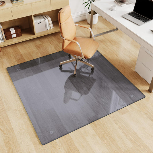 FlyEcho Glass Chair Mat 46" x 46" Heavy Duty Tempered Glass Office Chair Mat, Glass Floor Mat with Round Corner and Polished Edge for Smooth Glide, Carpet Hardwood Floor Protector