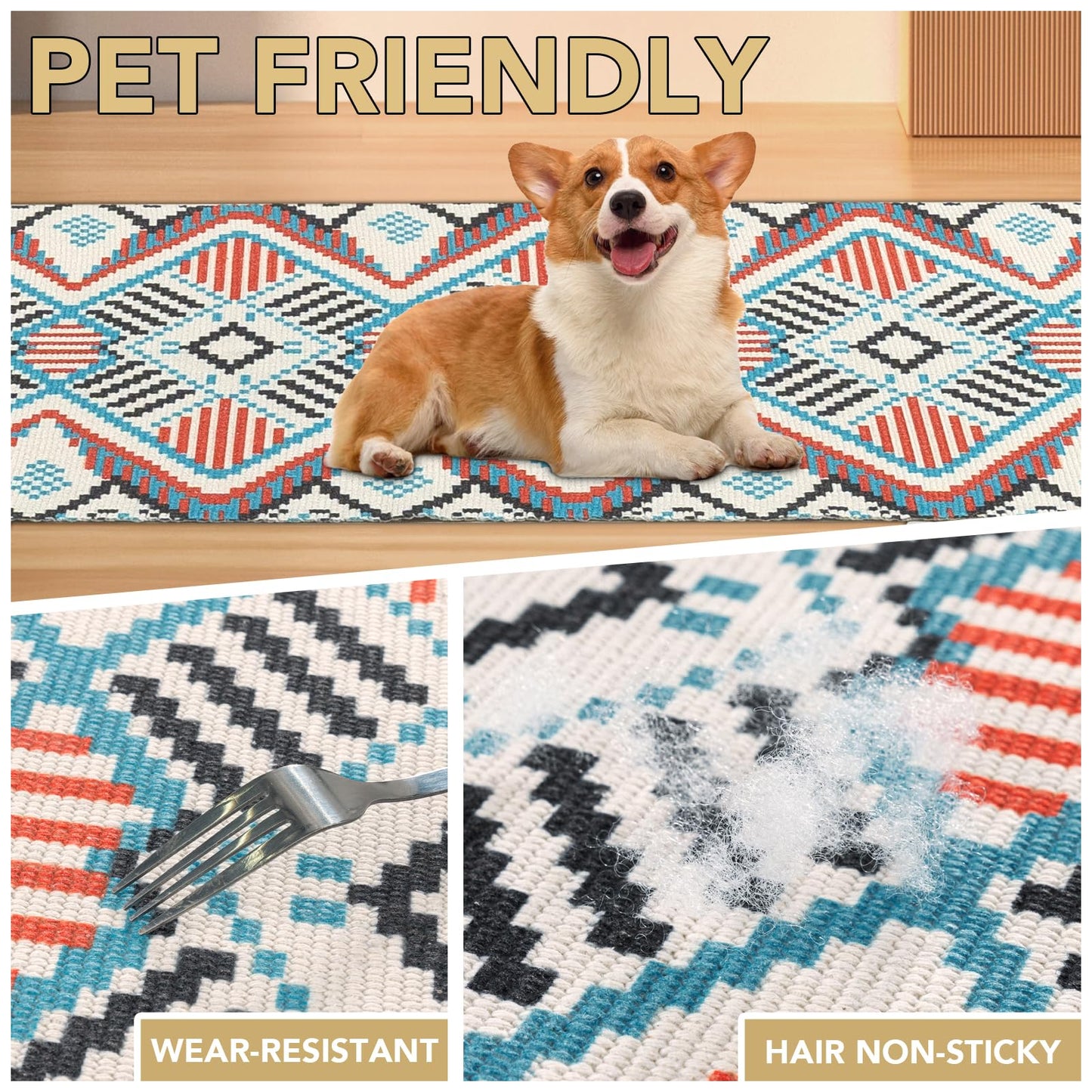H.VERSAILTEX Handwoven 2x5 ft Boho Runner Rug with Tassels - Low Pile Easy Clean Washable Entryway Rug, Non-Slip Kitchen Runner for Hallway, Laundry Room, Corridor - Floor Mat(1 Pack,Orange/Blue)