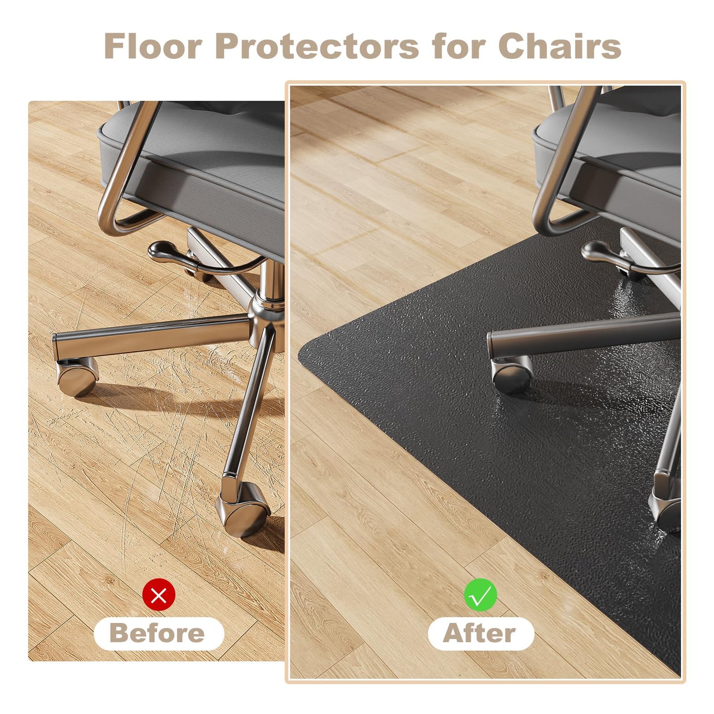2.0mm 50"x 60" Extra Thick Heavy Duty Chair Mat for Hardwood Floors, PVC Office Chair Floor Protector, Non-Slip Black Plastic Mat for Rolling Desk Chairs on Hard Surfaces
