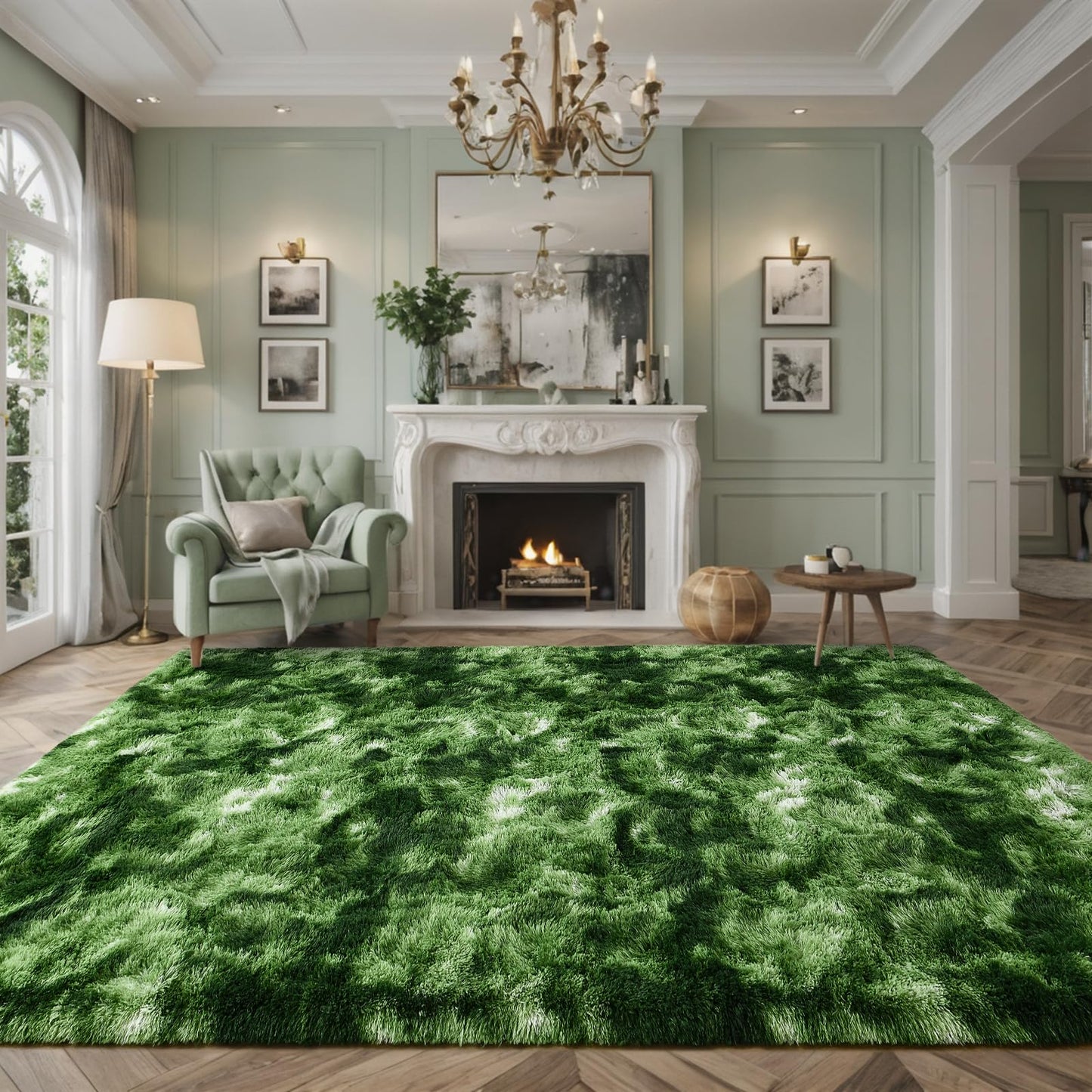 Larhom Nuttumico Fluffy Modern Area Rugs for Living Room Bedroom, 4x6 Feet Plush High Pile Dark Green Rug for Kids Girls Room Nursery Home Decor, Upgrade Non-Slip Girls Bedroom Soft Indoor Rug