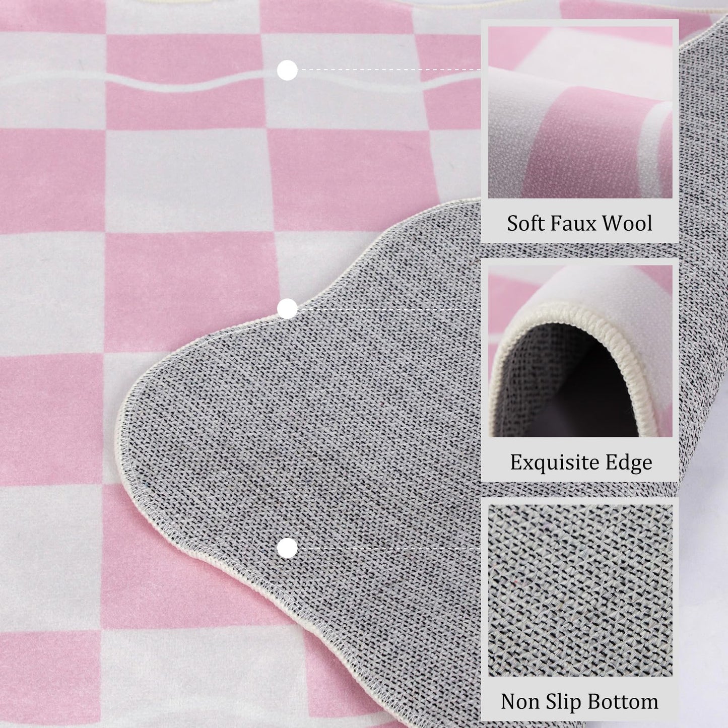 Albodanl Pink Checkered Bow Kitchen Runner Rug, 2x6 Washable Rug Runners for Hallways Non-Slip, Cute Scalloped Ultra-Thin Soft Carpet for Bedroom Bathroom Laundry Nursery Entryway