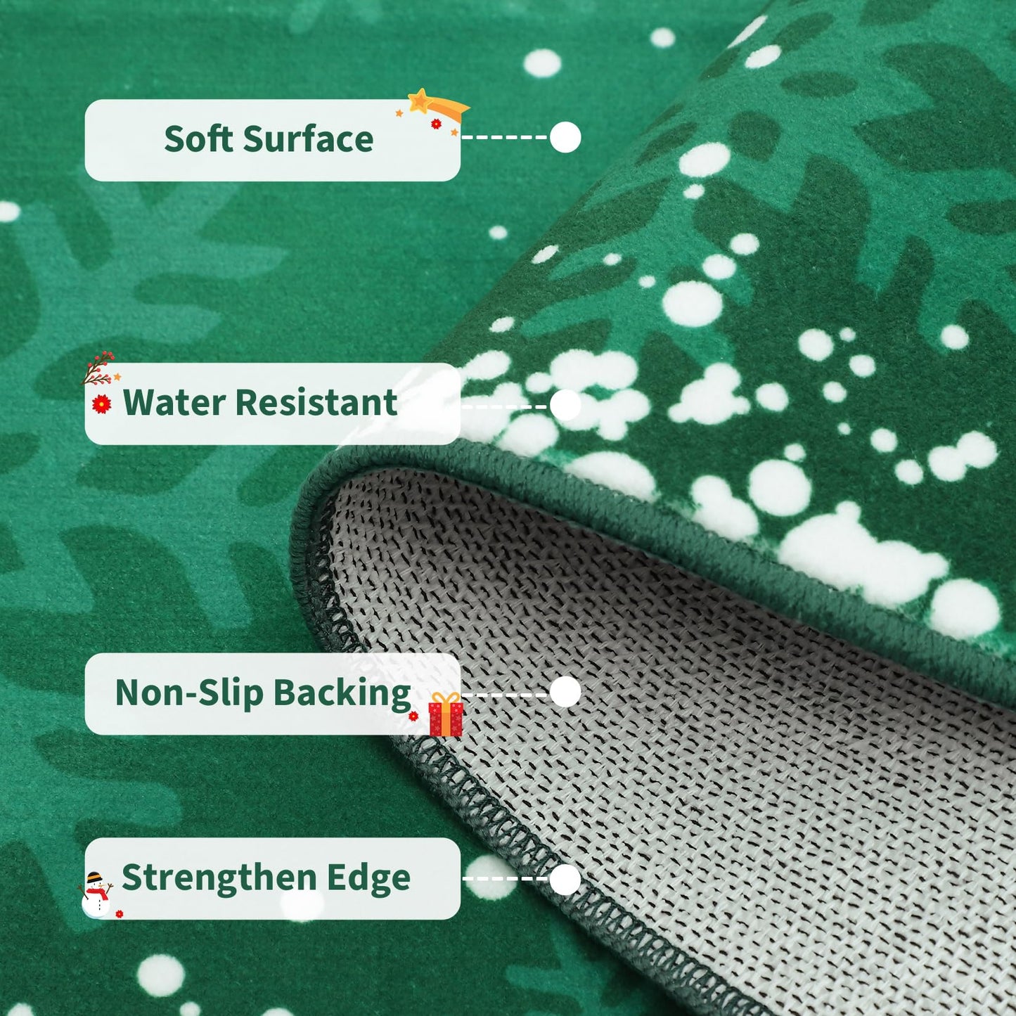 Christmas Bedroom Area Rug 4x6 Indoor Xmas Area Rugs Non-Slip Low Pile Christmas Decorative Area Rug Boho Snowflake Throw Carpet Washable Rugs for Bedroom Living Room Kitchen Nursery, Green