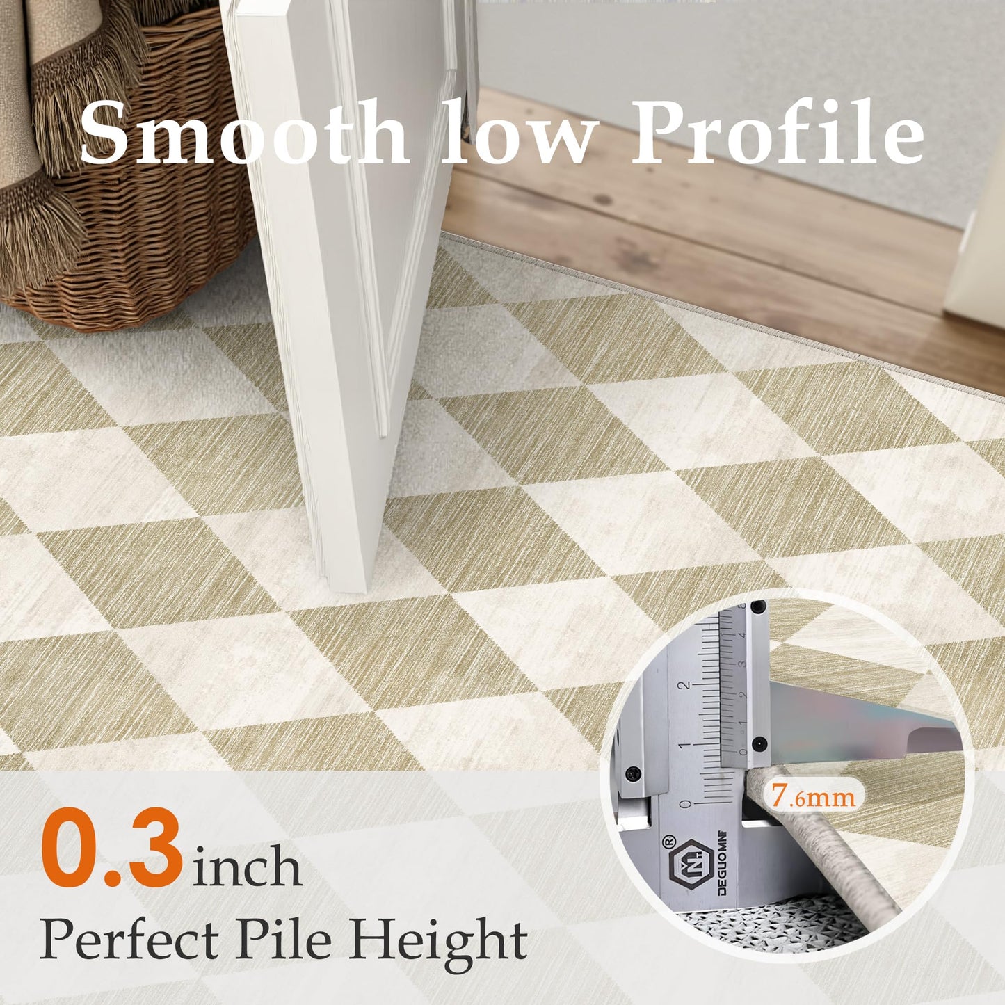 WondRg 8x10 Checkered Beige Area Rug for Living Room Bedroom Washable Soft Modern Non Slip Large Throw Rug Lightweight Low Pile Neutral Carpet Dining Room Office Classroom Nursery Playroom