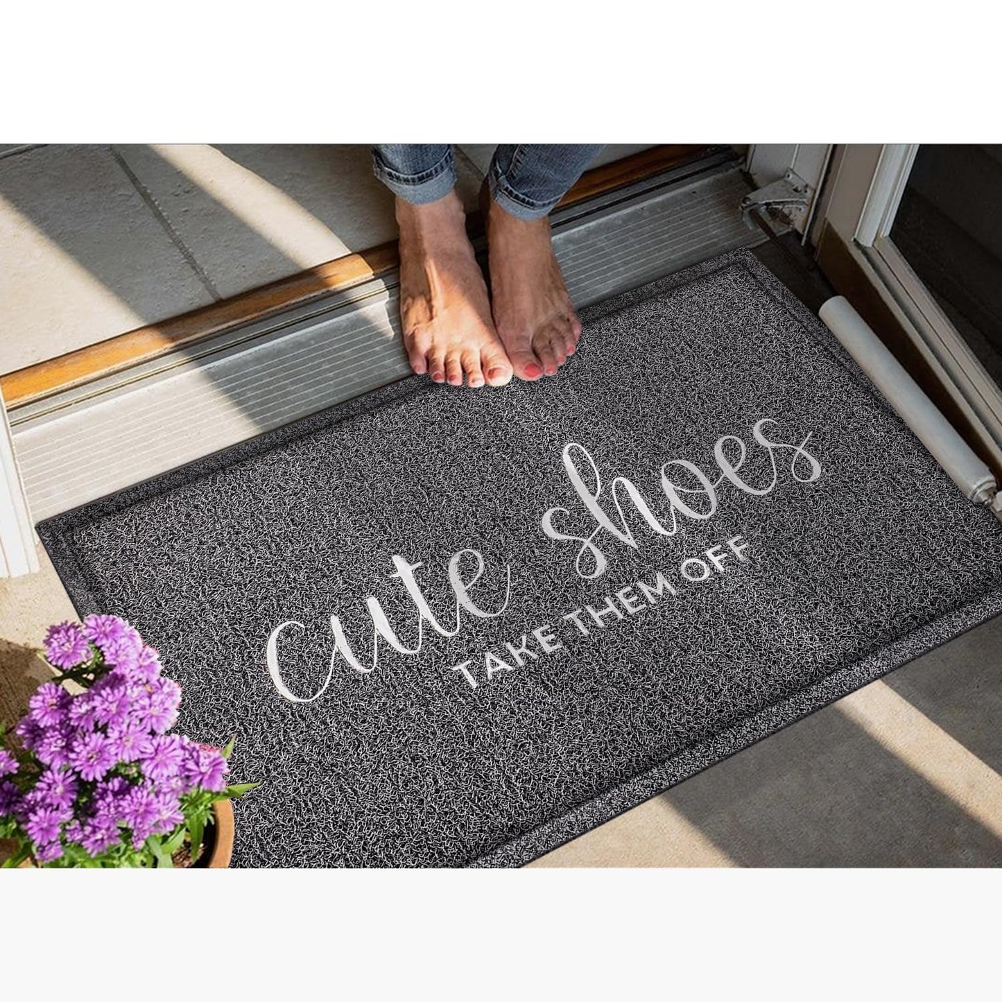 Welcome Mat for Front Door Outdoor Easy to Cleaning and Maintaining Indoor Mats Rubber Cute Shoes Take Them Off Dirt Snow Mud Doormats Waterproof Stain and Fade Mat for Entryway Grey